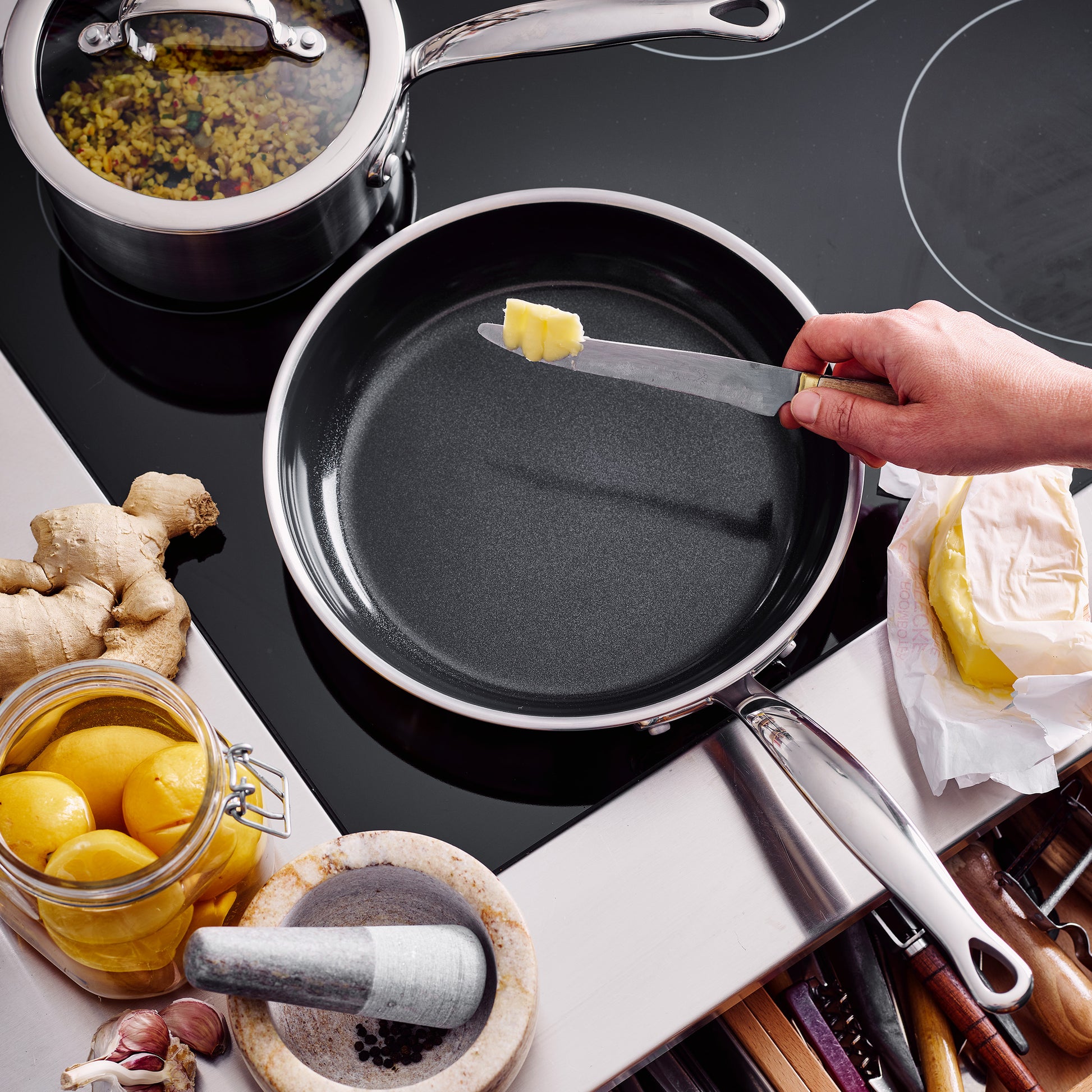 Greenpan Koekenpannen Premiere set 2-delig Koekenpannen 20cm 28cm Braadpannenset Keramisch inductie pfas-vri vooraanzicht