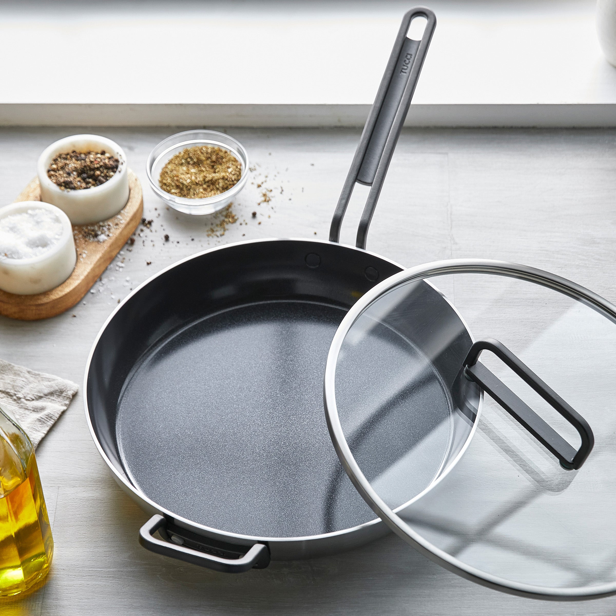 GreenPan™ Stanley Tucci™ Stainless Steel Ceramic Nonstick 30cm Frypan with Lid