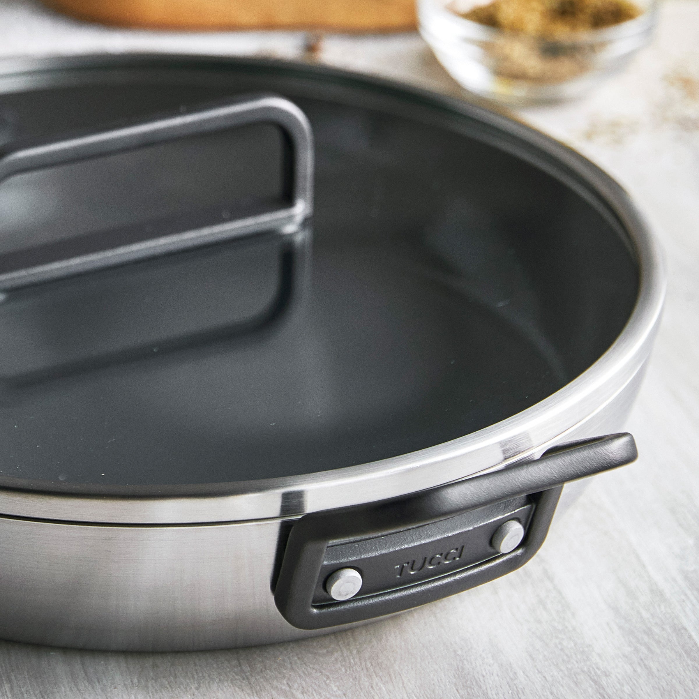 GreenPan™ Stanley Tucci™ Stainless Steel Ceramic Nonstick 30cm Frypan with Lid