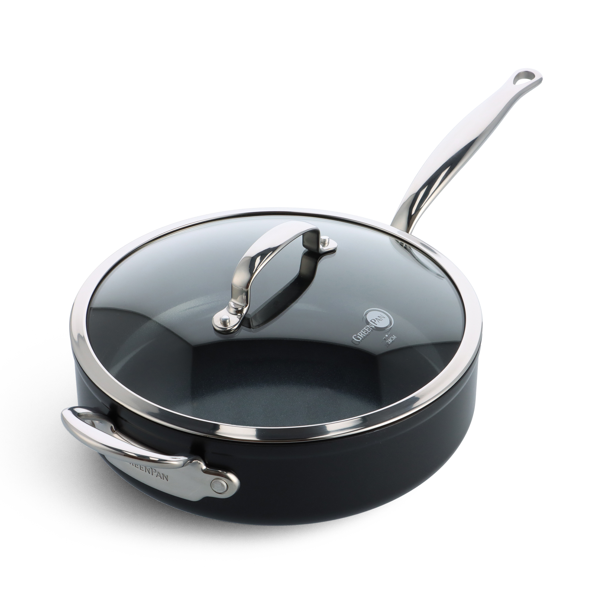 Barcelona Pro Hapjespan met deksel 28cm zilver