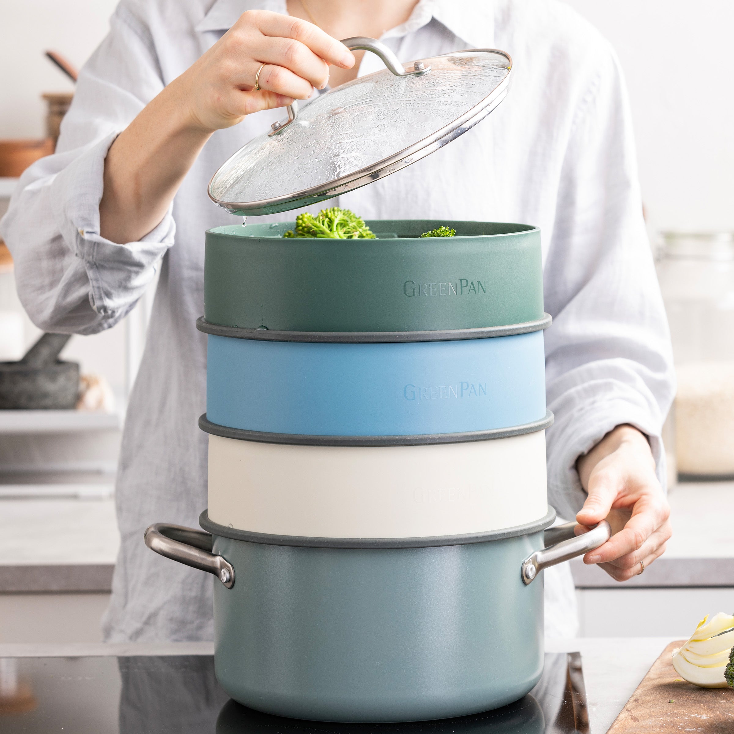 Steamy Groen 24cm gestapeld in kookpot