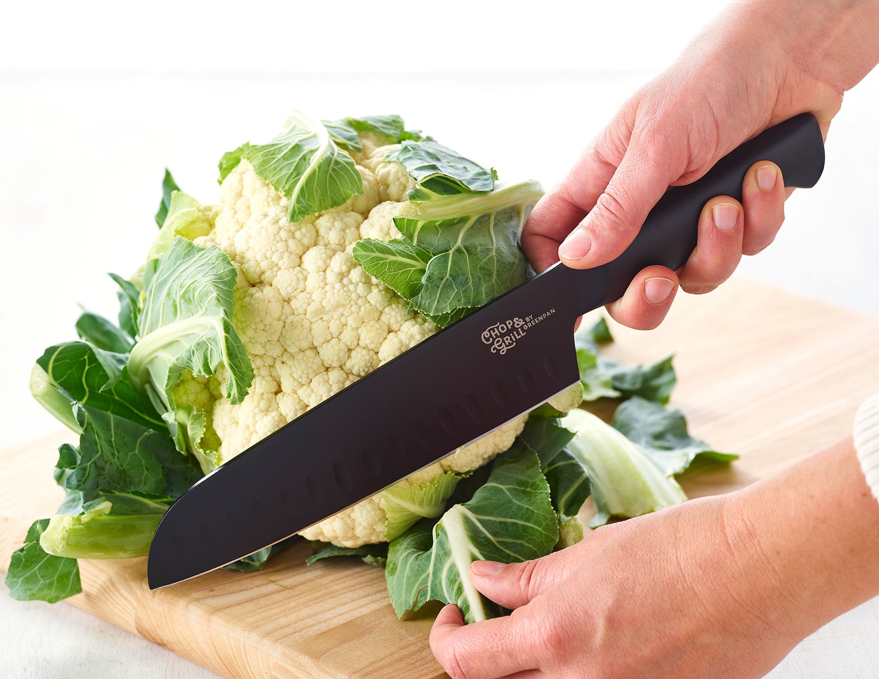 Chop & Grill Santoku mes zwart bloemkool snijden
