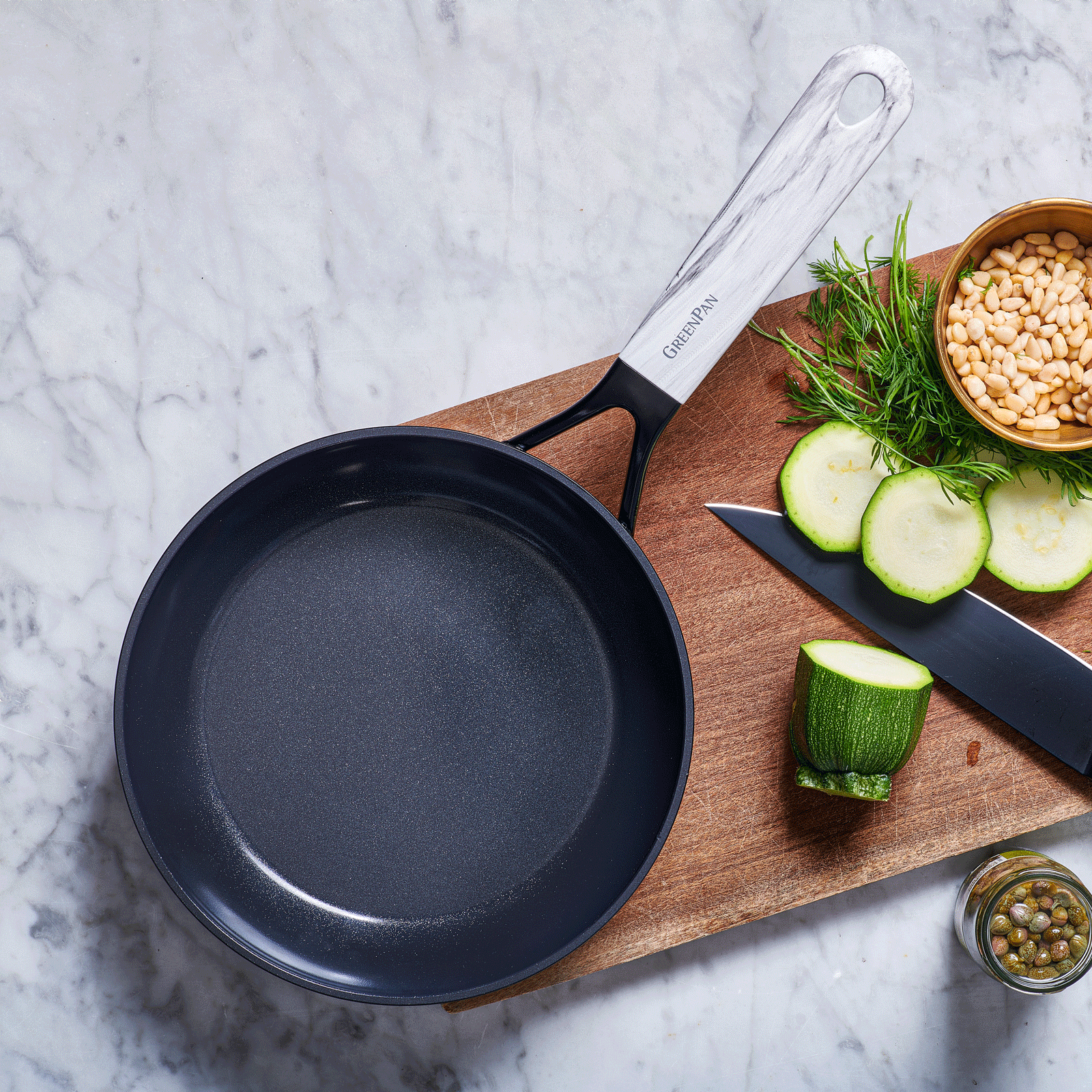 Smart Collection Marble Koekenpannenset 2-delig 20+28cm zwart met courgette en pijnboompitten