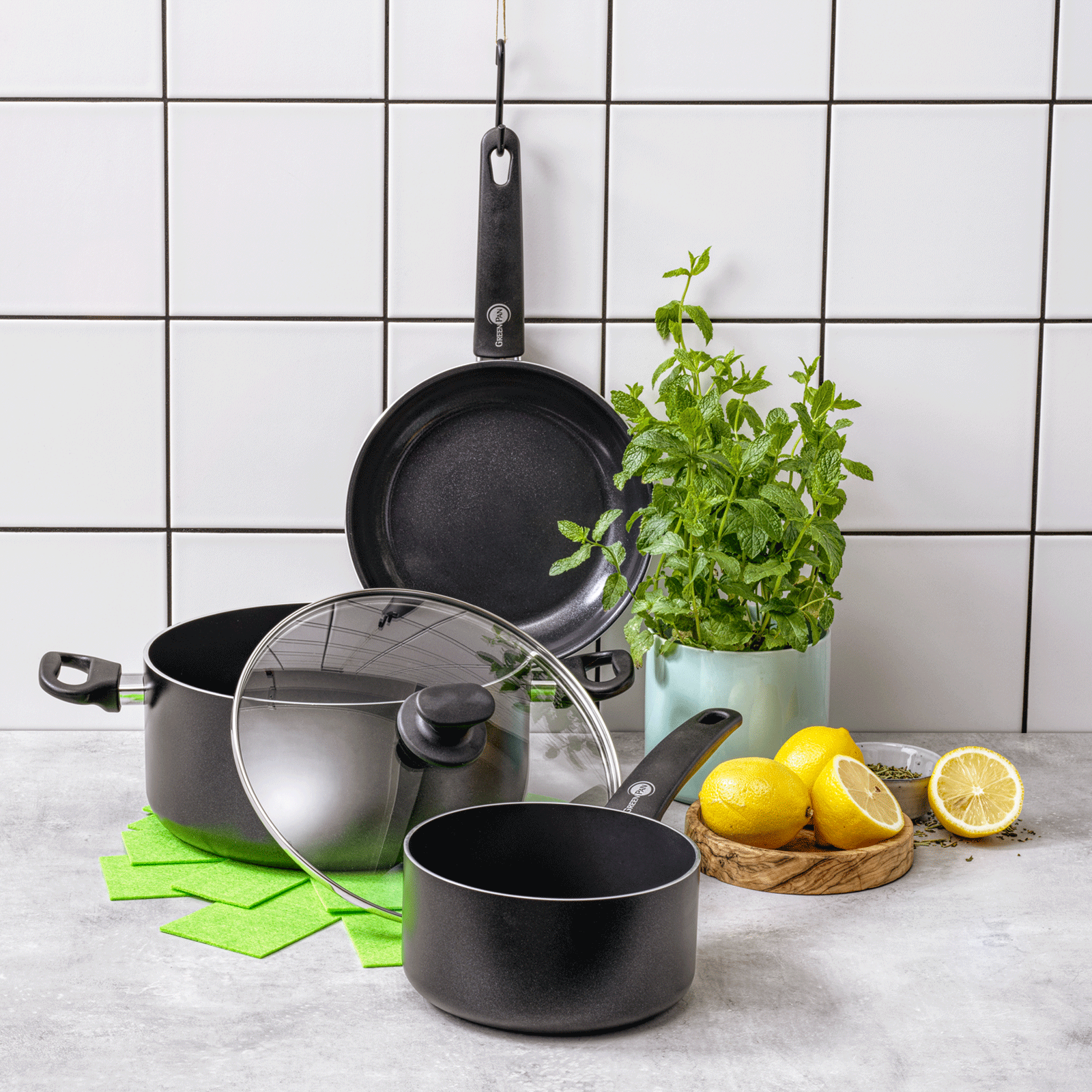 Greenpan Cambridge Koekenpannen 4-delige Keramisch inductie pfas-vri vooraanzicht