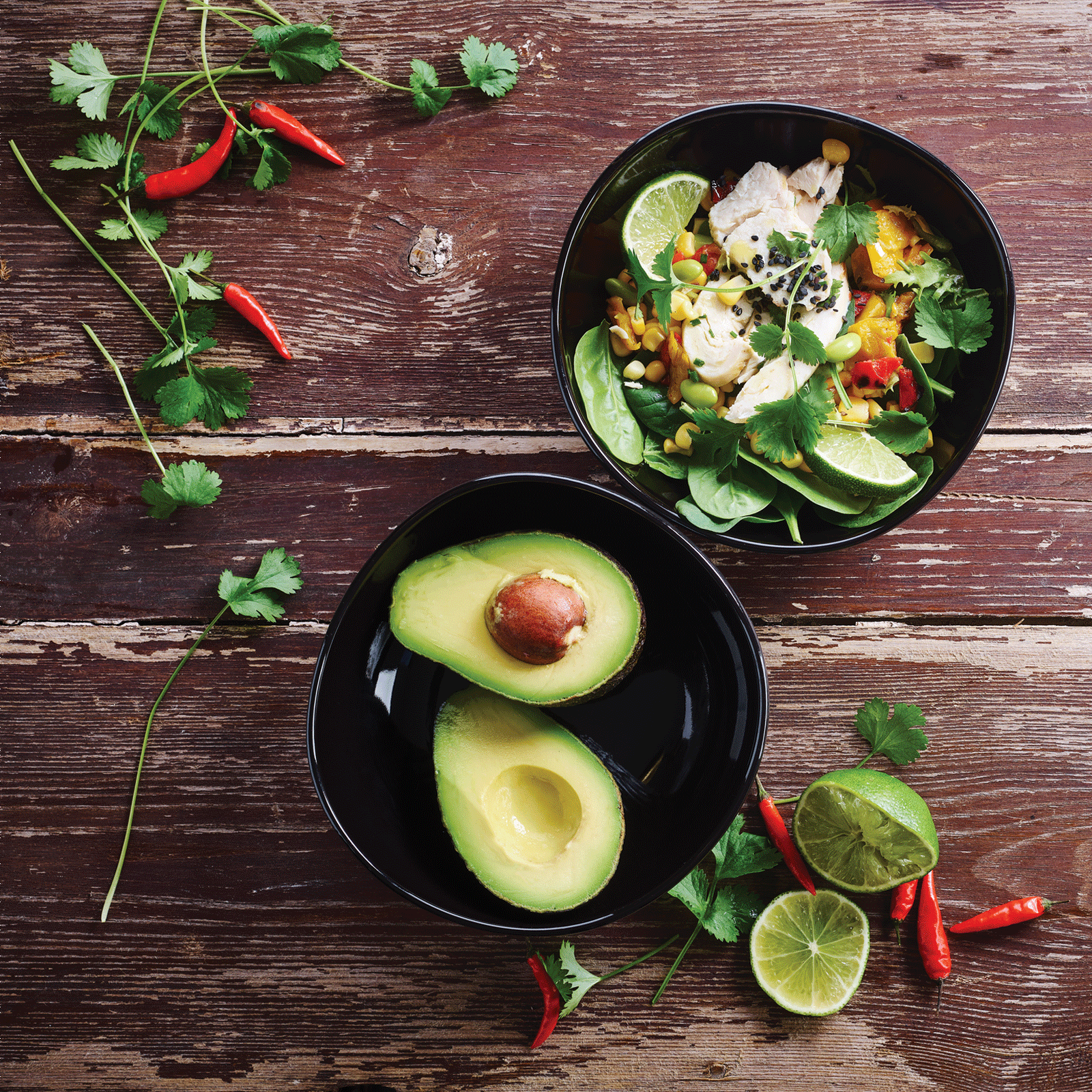 Chop & Grill 2-delige Set kleine Serveerkommen 16cm zwart met eten