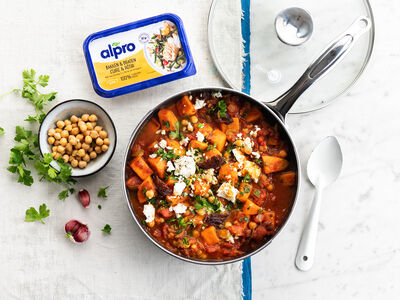 Stoofpotje van zoete aardappel en kikkererwten