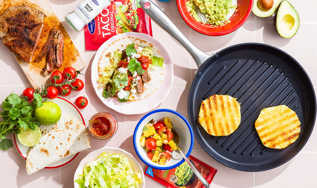 Taco's met gegrilde entrecôte en ananas