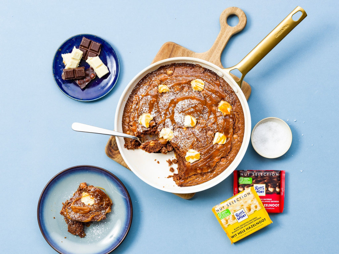 Panbrownie met gezouten karamel