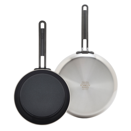 GreenPan™ Stanley Tucci™ Stainless Steel Ceramic Nonstick Frypans, Set of 2