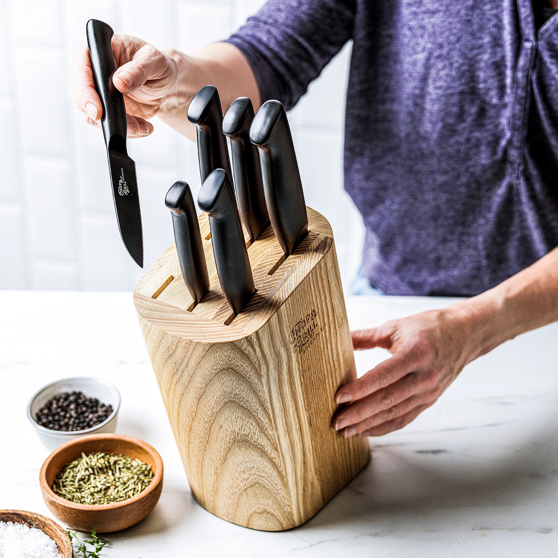 Greenpan Chop & Grill Knifeblock Messenset vooraanzicht 