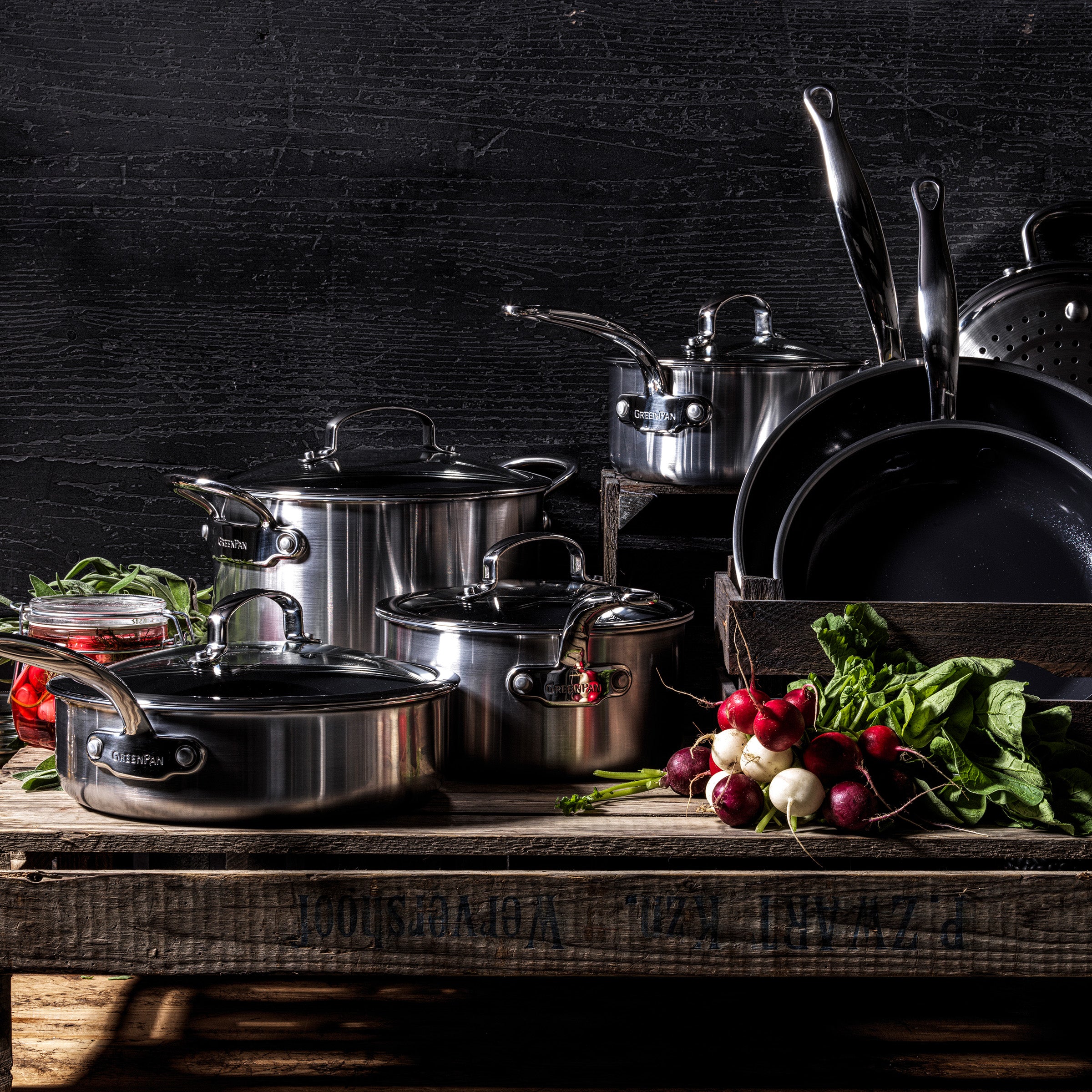 Greenpan Premiere Steelpan Kookpannen 6-delig Keramisch inductie pfas-vri vooraanzicht