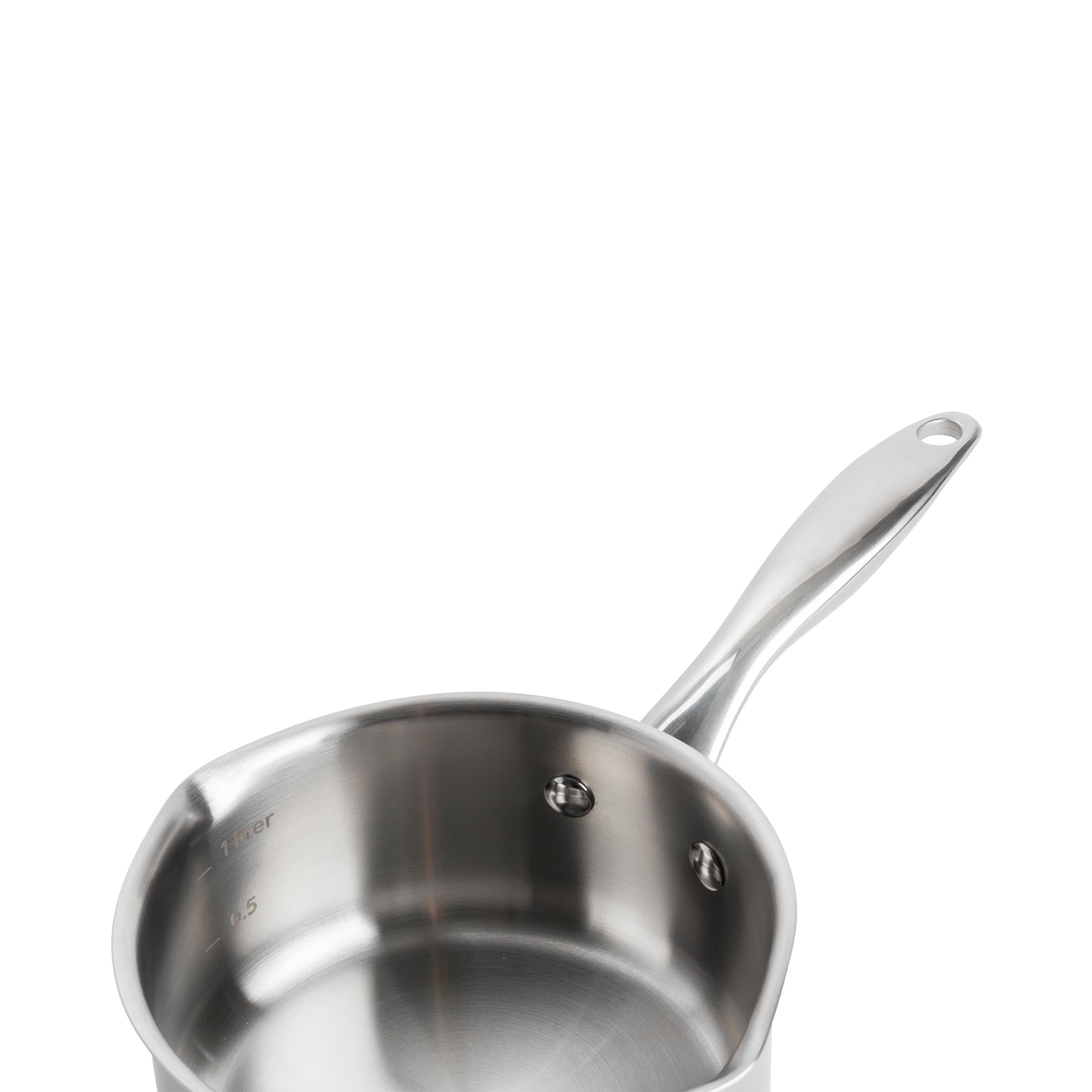 Dagelijkse kost steelpan 16cm met 2 tuiten zilver bovenaanzicht