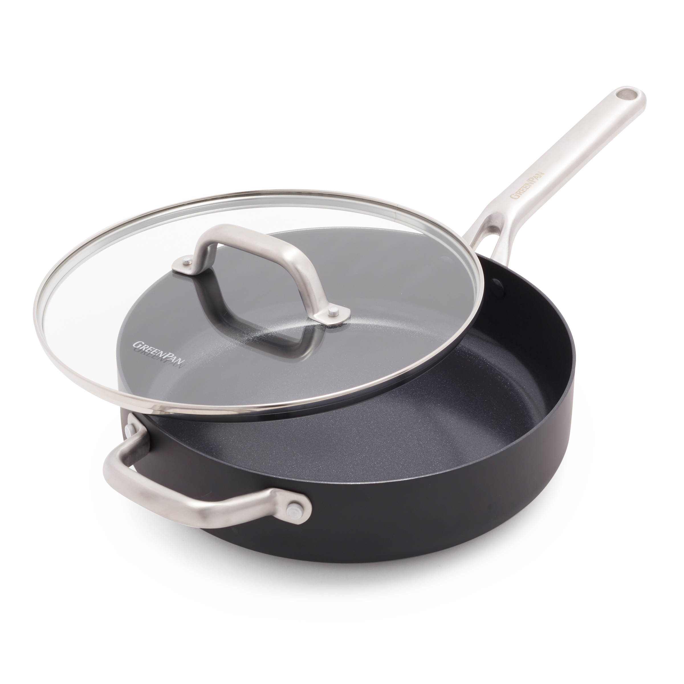 Greenpan Omega Hapjespan met deksel 28cm Keramisch inductie pfas-vri vooraanzicht