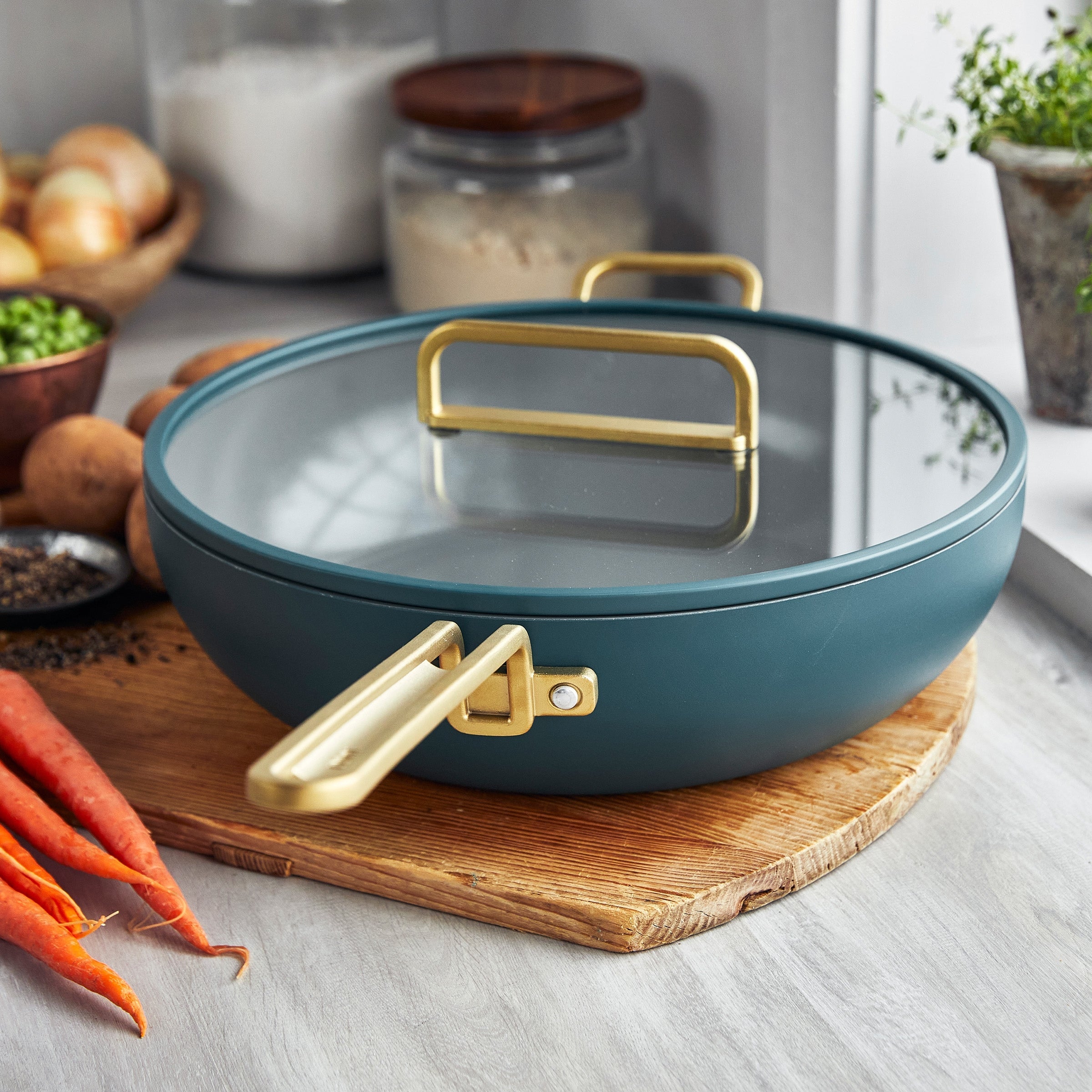 GreenPan™ Stanley Tucci™ Ceramic Nonstick 33cm Stanley Pan with Lid, Venetian Teal