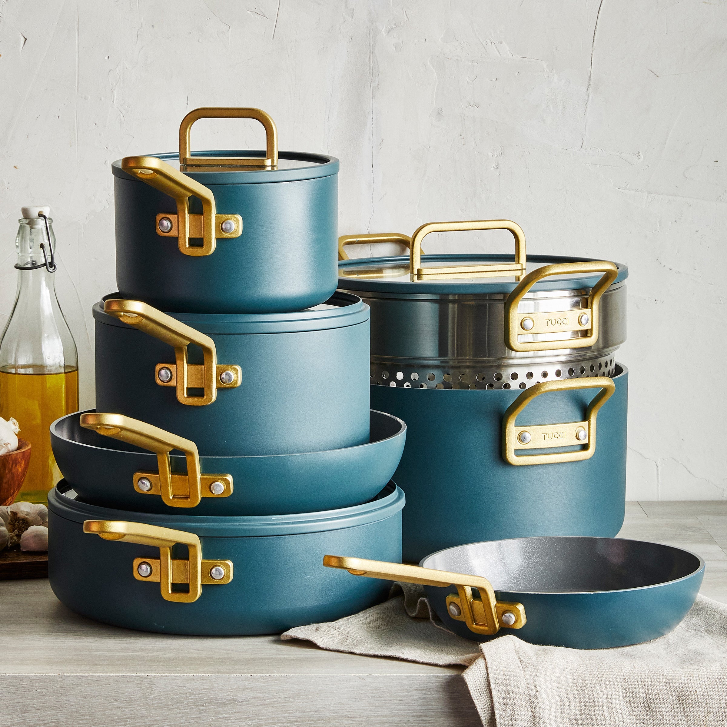 GreenPan™ Stanley Tucci™ Ceramic Nonstick 11-Piece Cookware Set, Venetian Teal