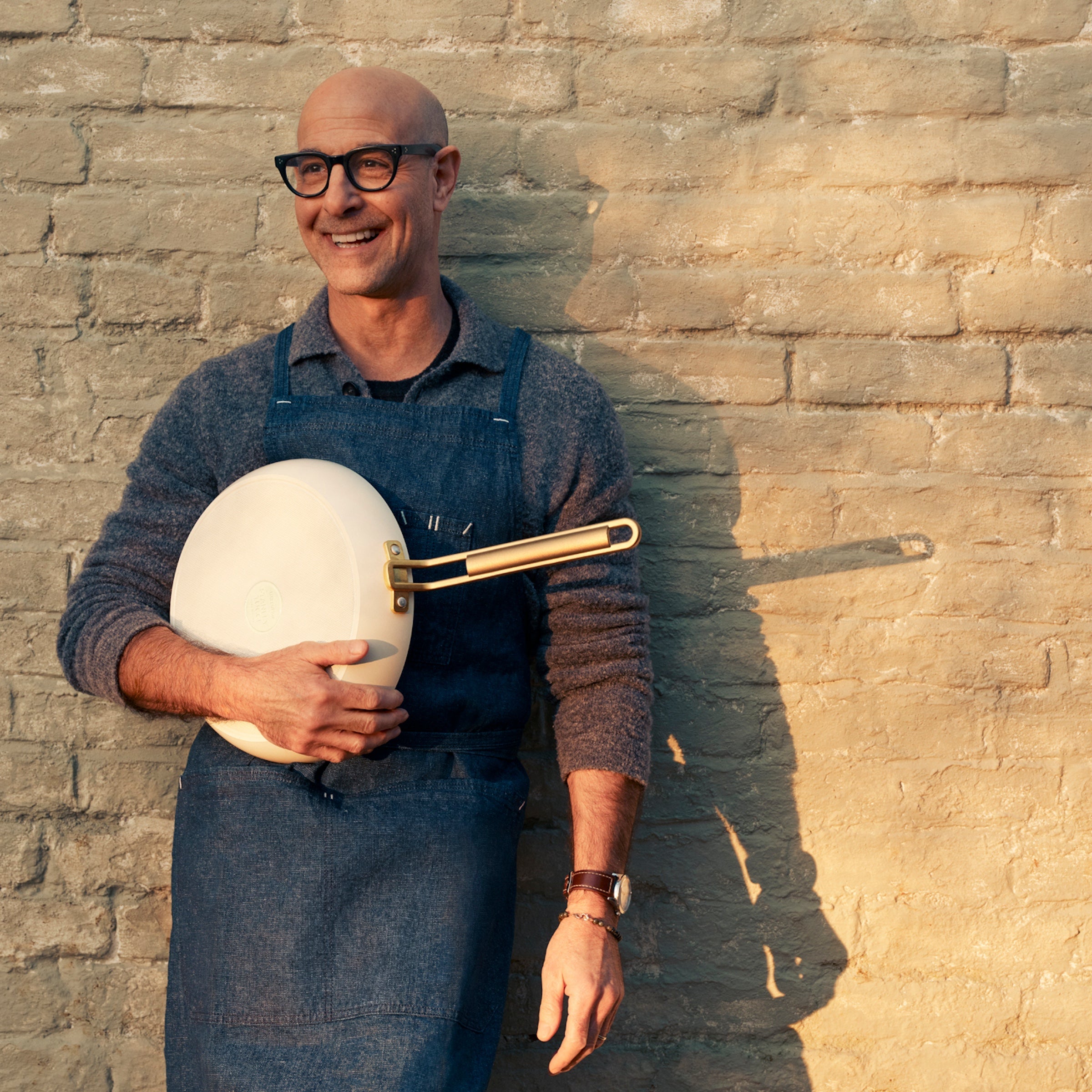 GreenPan™ Stanley Tucci™ Ceramic Nonstick 33cm Stanley Pan with Lid, Carrara White