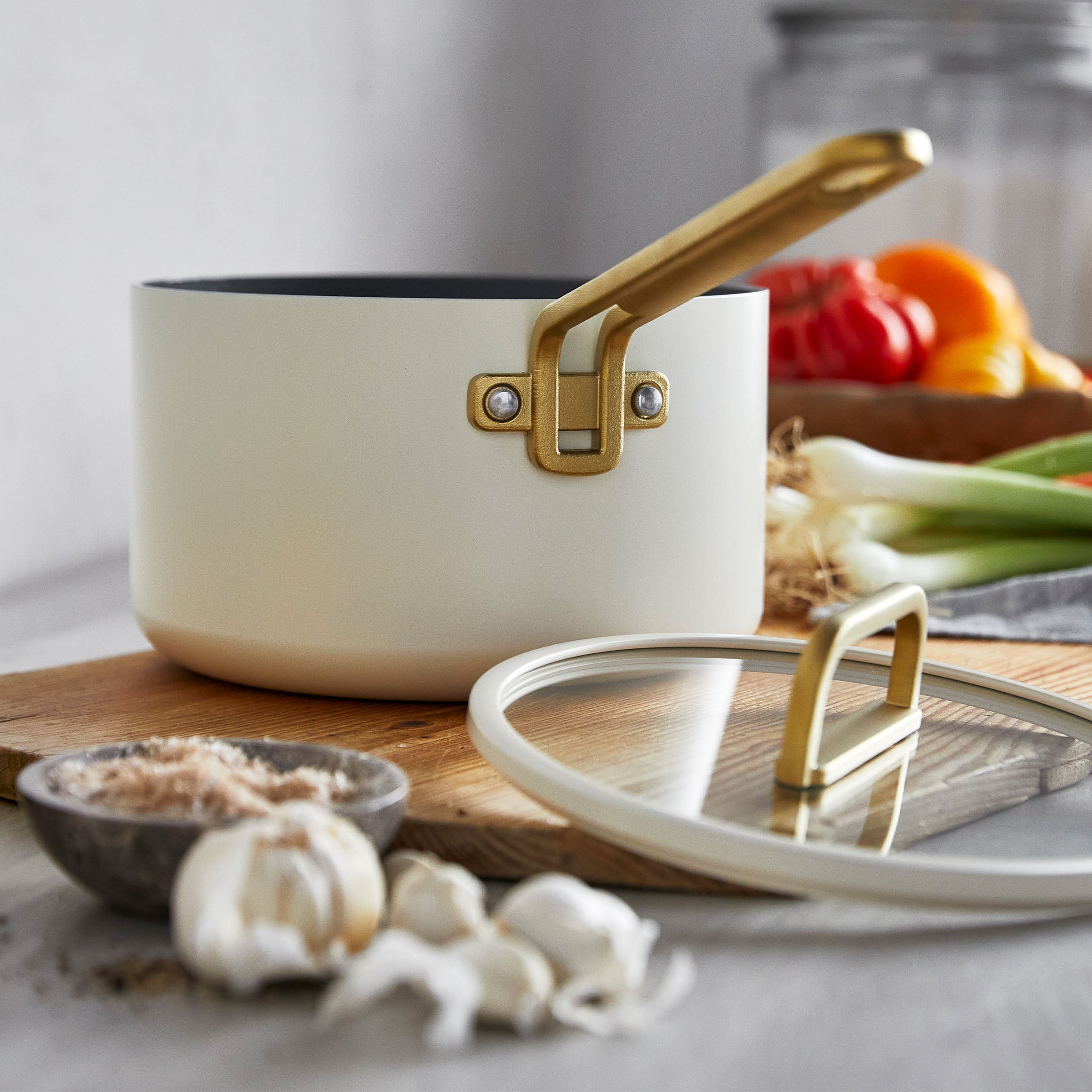 GreenPan™ Stanley Tucci™ Ceramic Nonstick 20cm/3.78L Saucepan with Lid, Carrara White