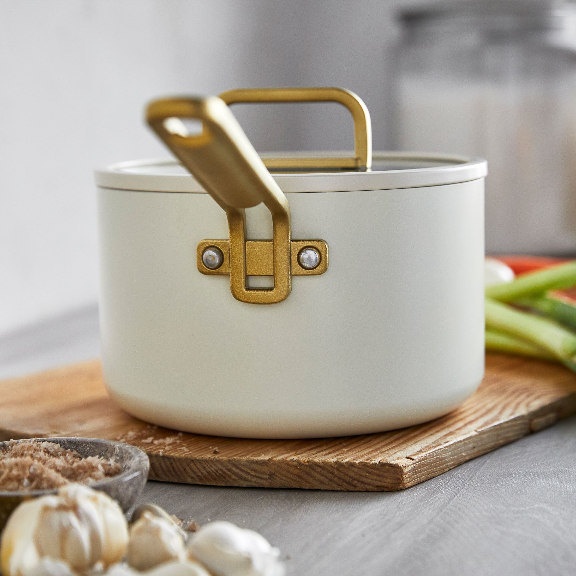 GreenPan™ Stanley Tucci™ Ceramic Nonstick 20cm/3.78L Saucepan with Lid, Carrara White