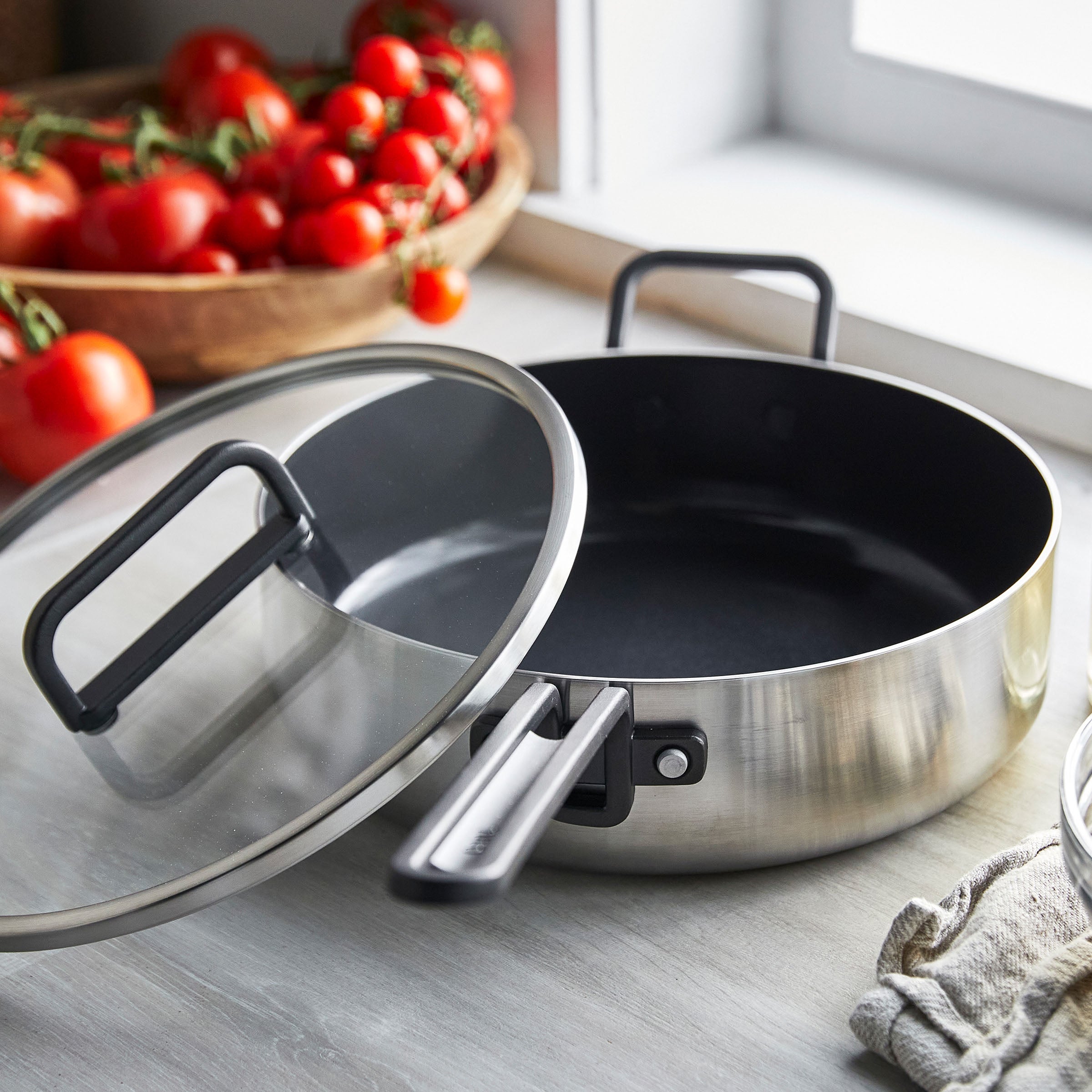 GreenPan™ Stanley Tucci™ Stainless Steel Ceramic Nonstick 4QT/26cm Sauté Pan with  Lid