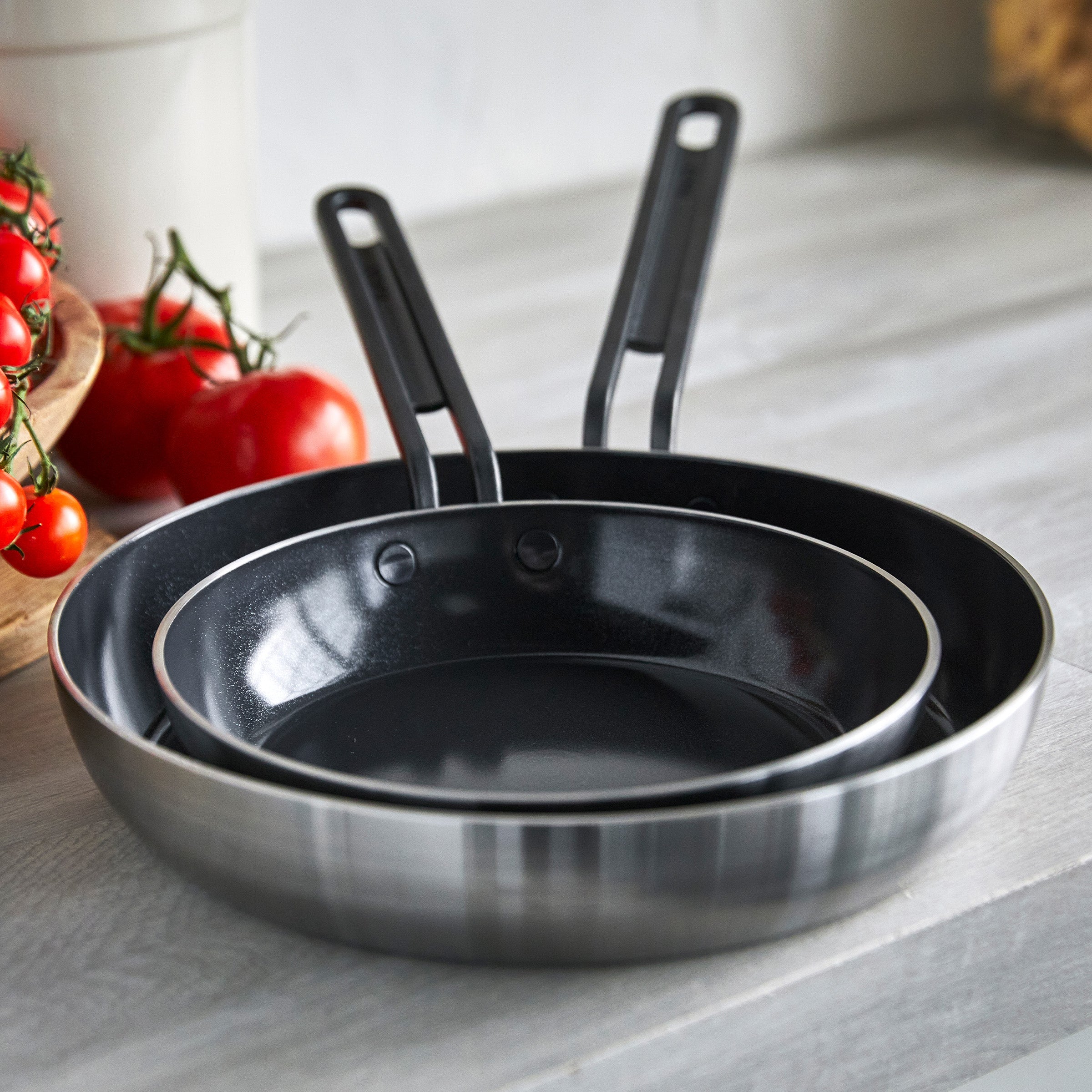 GreenPan™ Stanley Tucci™ Stainless Steel Ceramic Nonstick Frypans, Set of 2