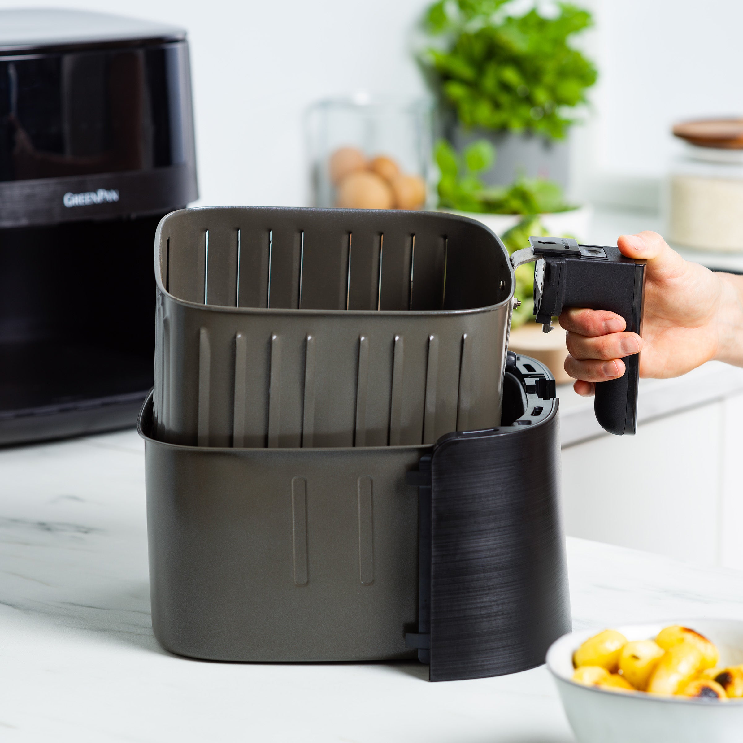 Greenpan Airfryer Elite XL Grill/Teppanyaki zijaanzicht  