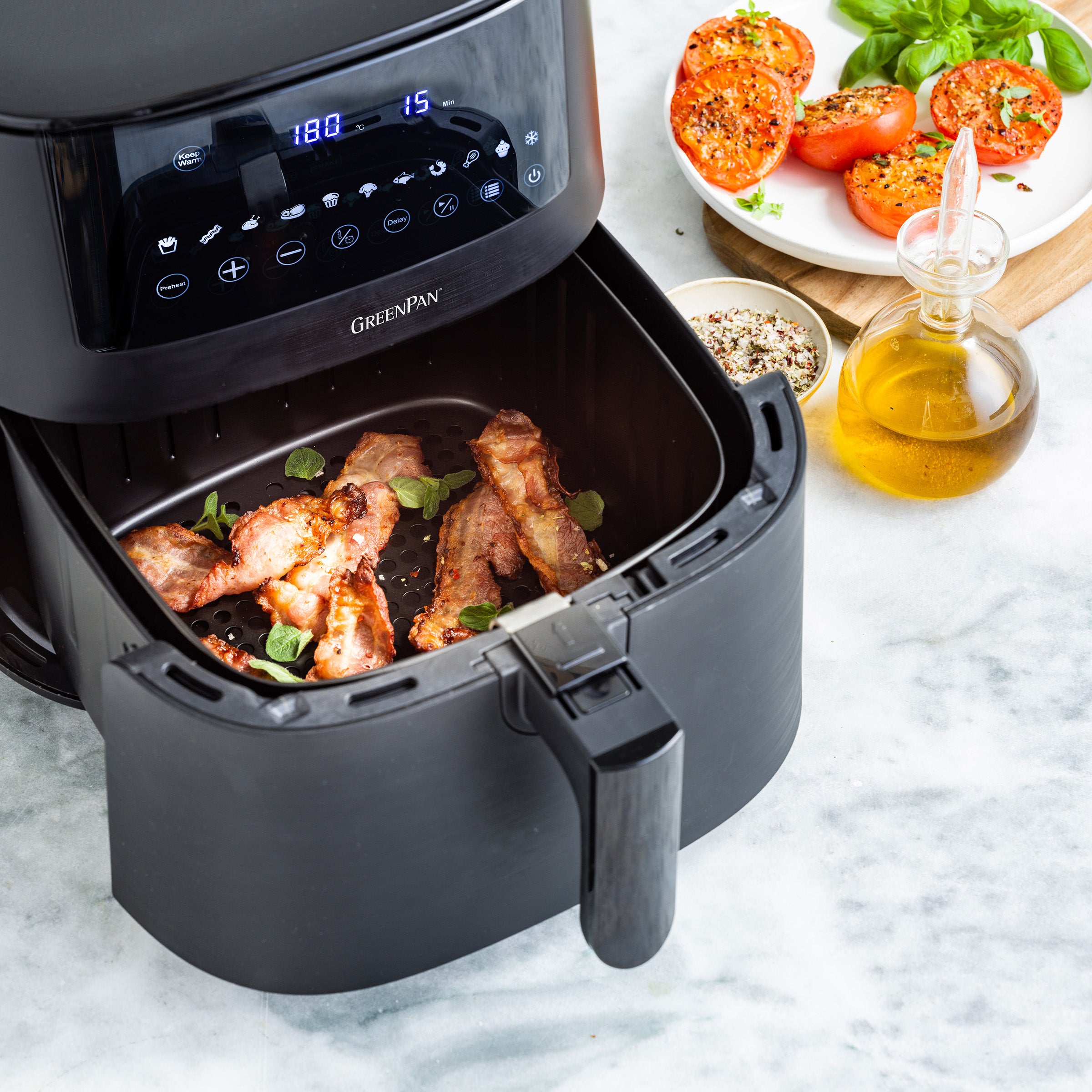 Greenpan Airfryer Elite XL Grill/Teppanyaki zijaanzicht  