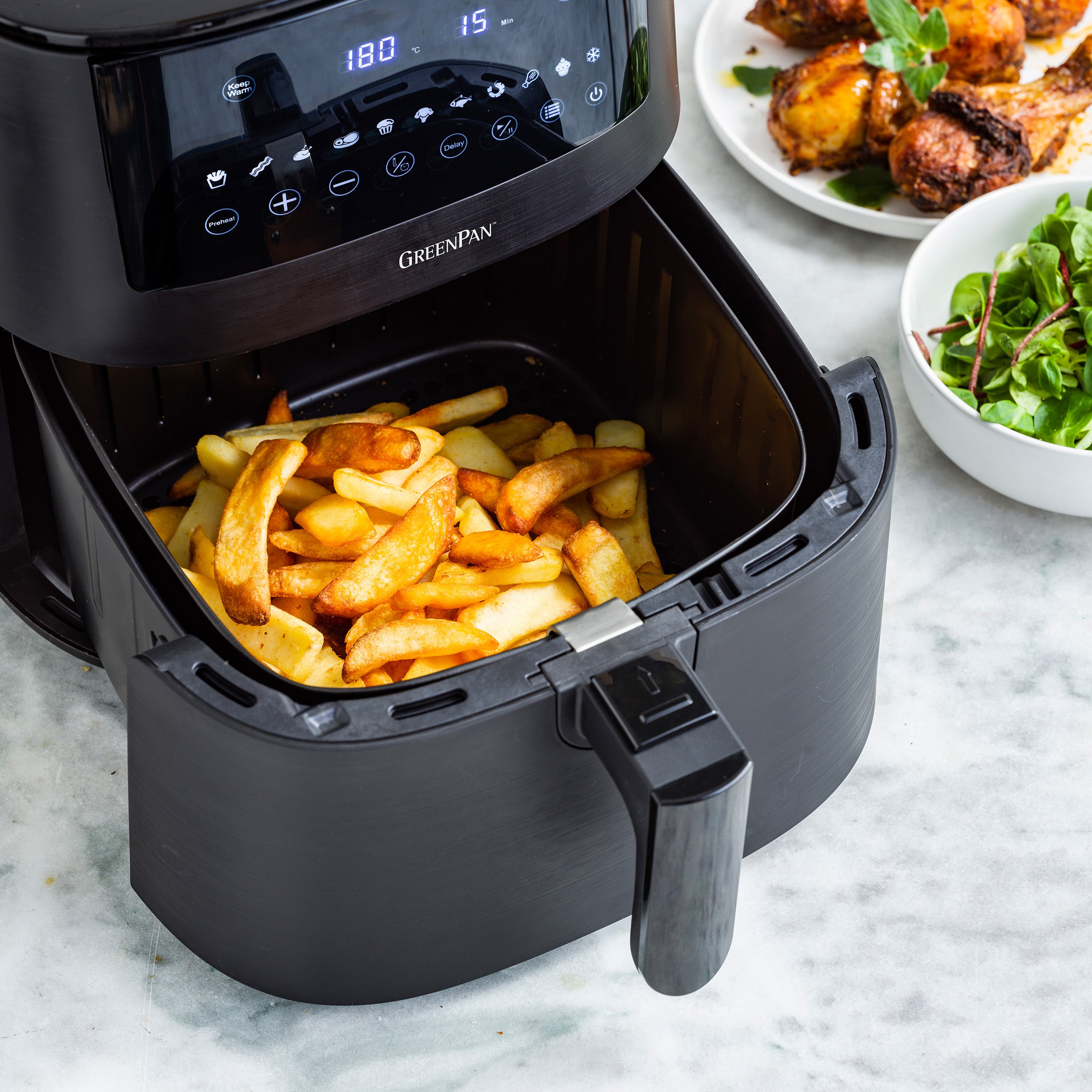 Greenpan Airfryer Elite XL Grill/Teppanyaki zijaanzicht  