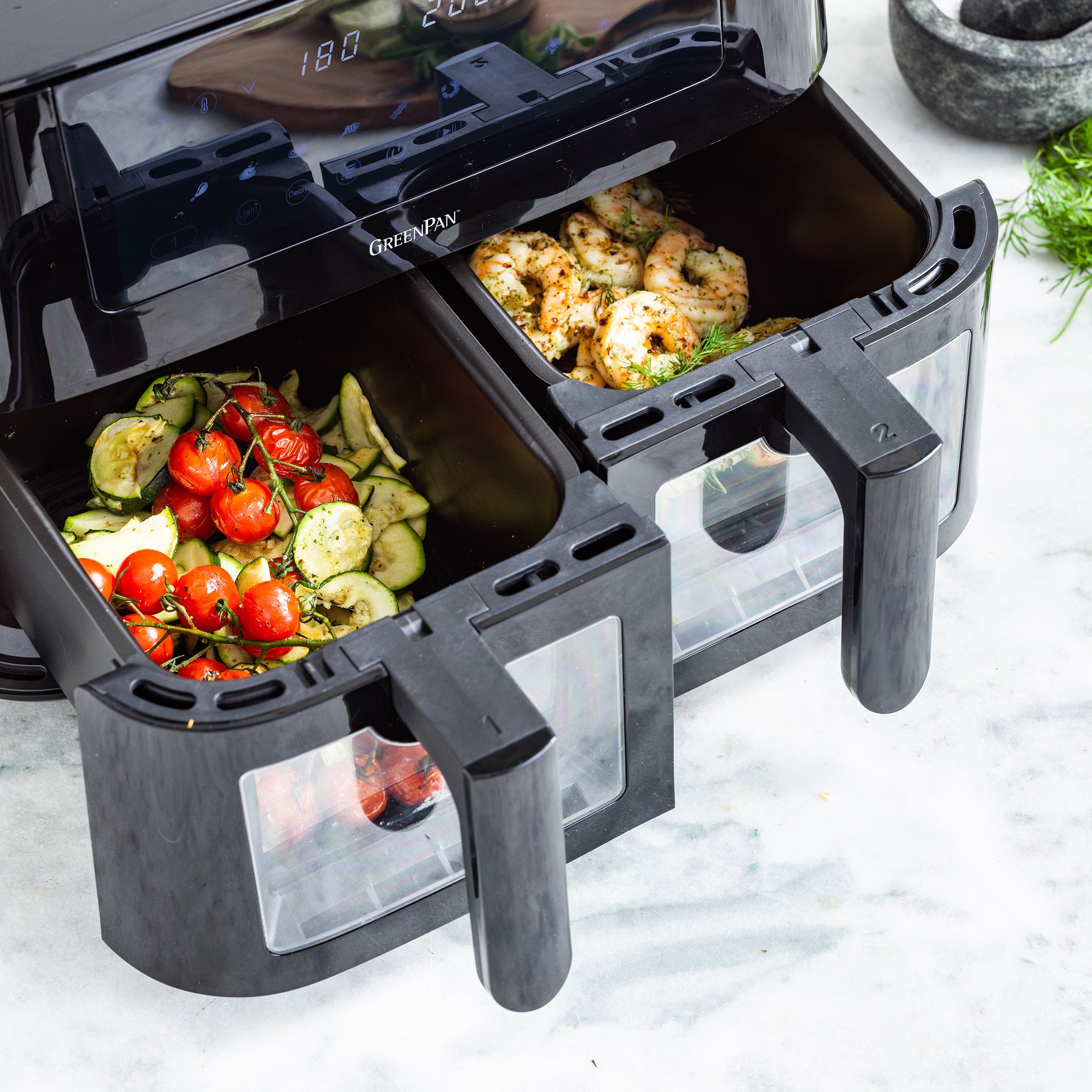 Greenpan Bistro Dual Zone Airfryer zijaanzicht 
