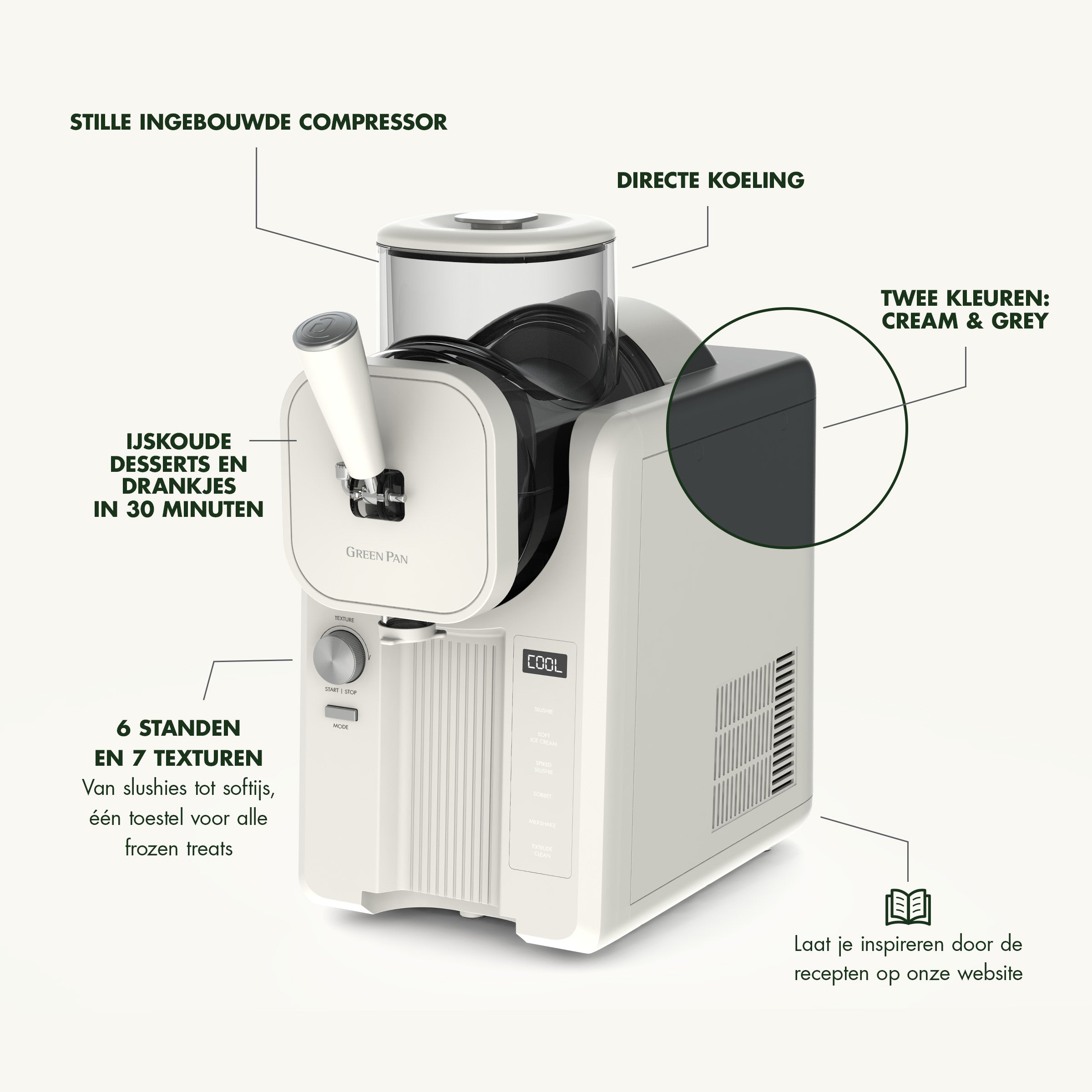 Snelle ijsmachine - Softijs & Frozen Drinks - Cream met Gratis Receptenboek