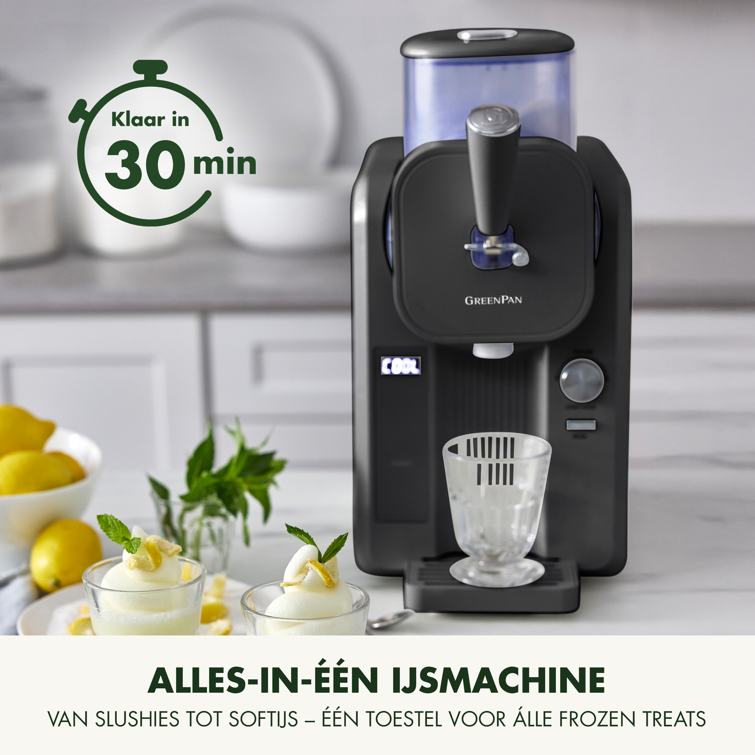 Snelle ijsmachine - Softijs & Frozen Drinks - Grey met Receptenboek