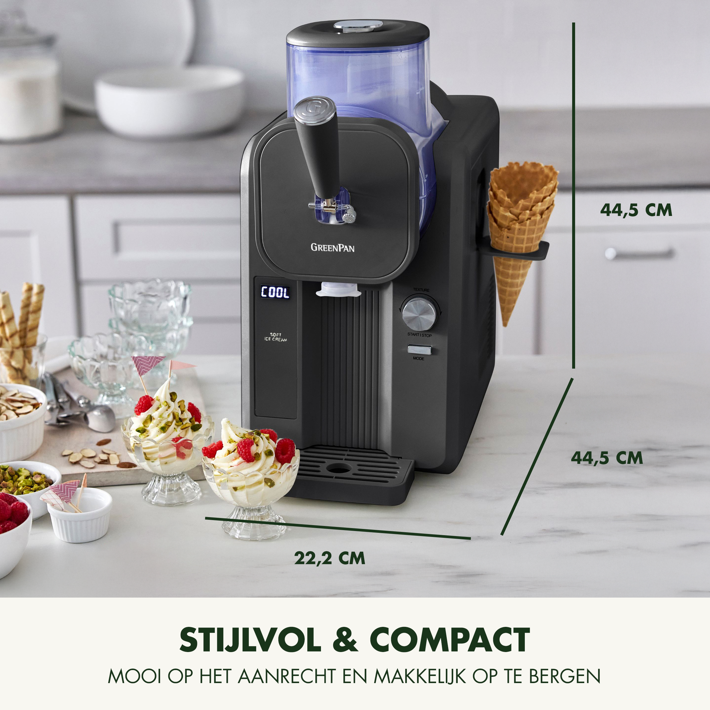 Snelle ijsmachine - Softijs & Frozen Drinks - Grey met Gratis Receptenboek