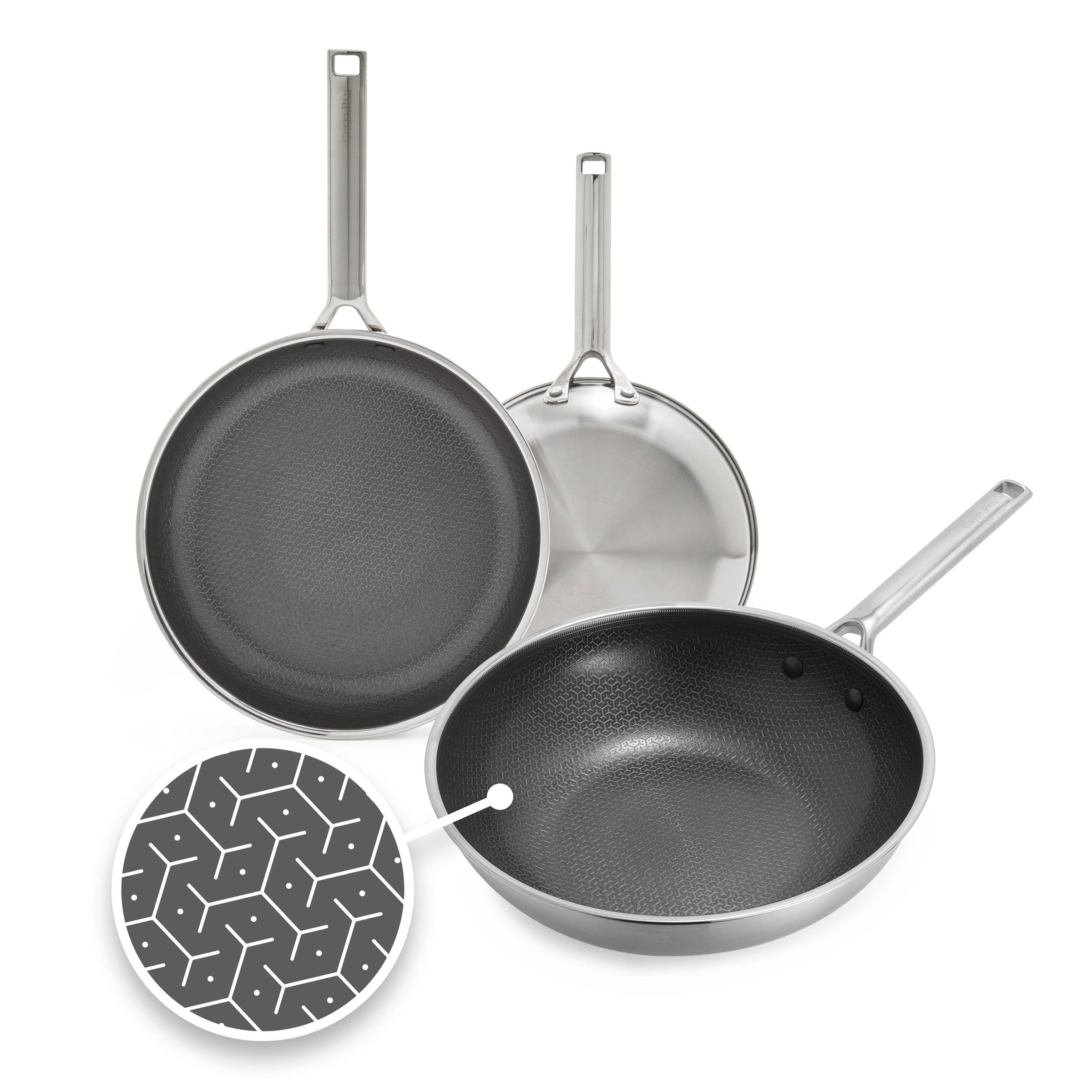 Apex 3-delige wok- en braadpannenset