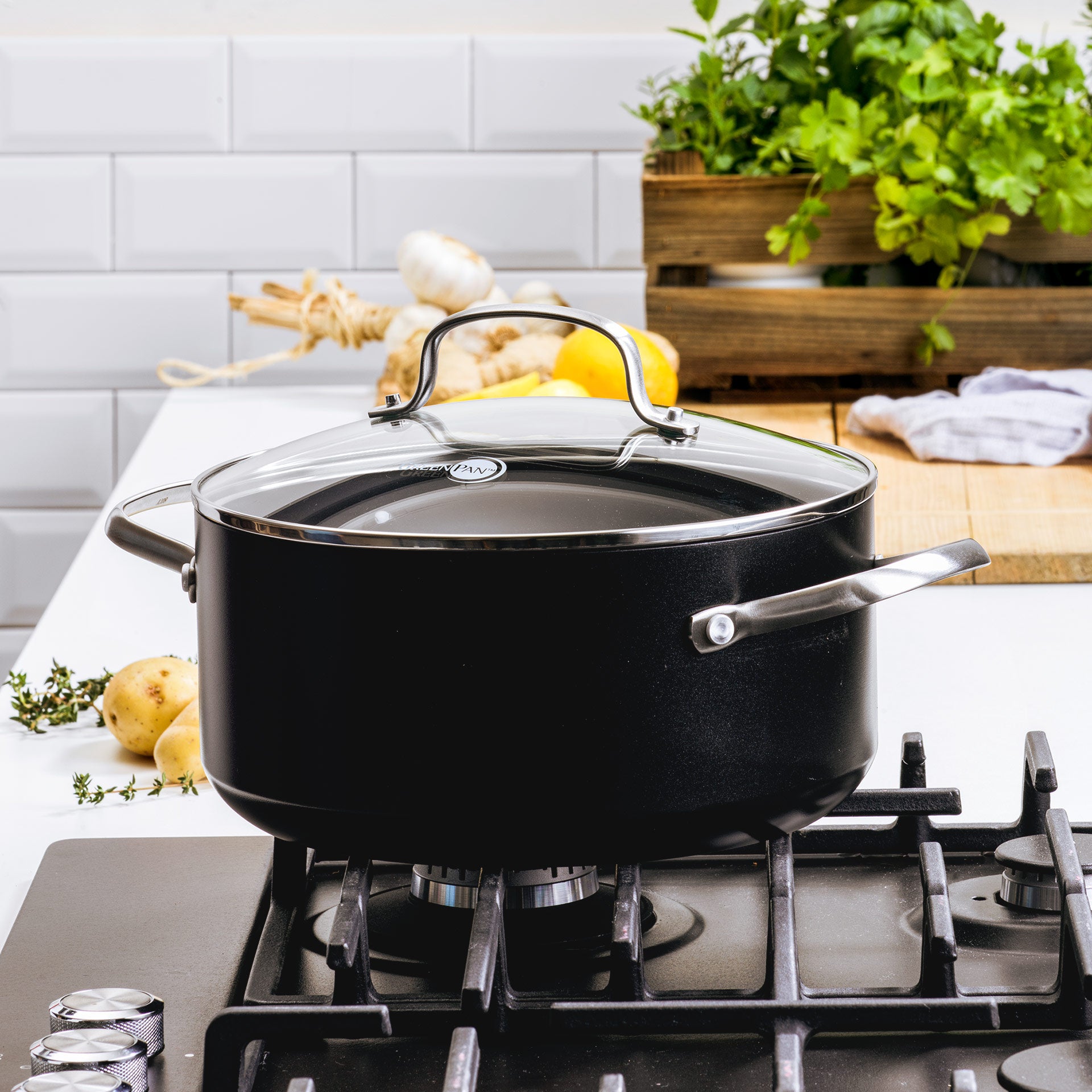Copenhagen Kookpan met deksel 20cm zwart op vuur