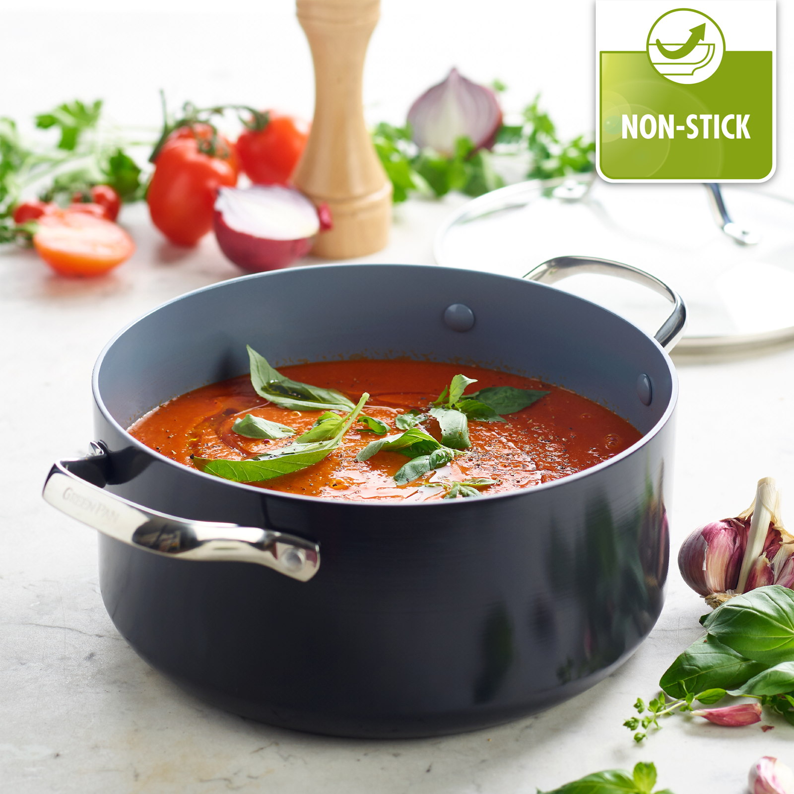 Venice Pro Kookpan met Deksel 20cm grijs met tomatensoep