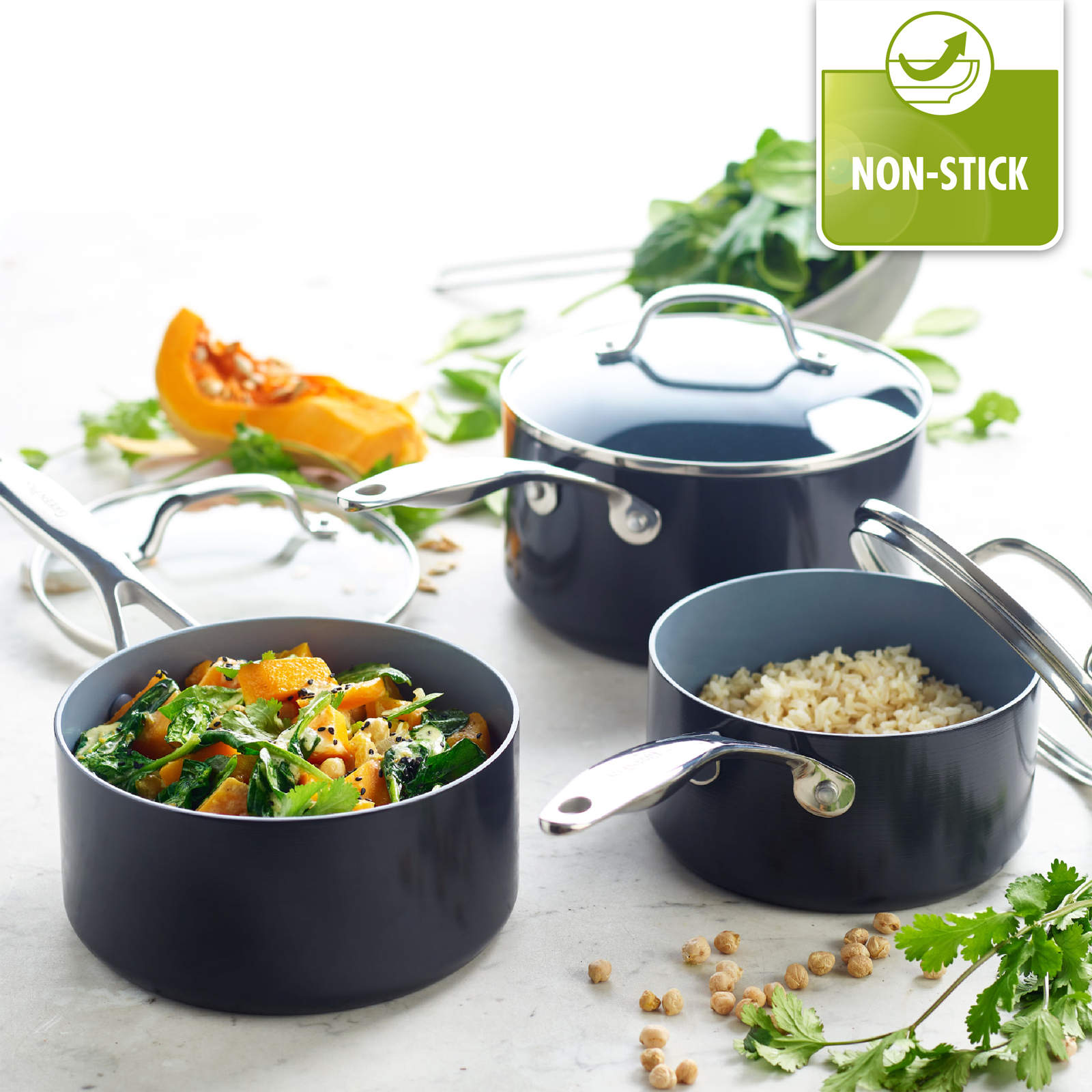 Venice Pro Steelpannenset 6-delig 16+18+20cm grijs met eten