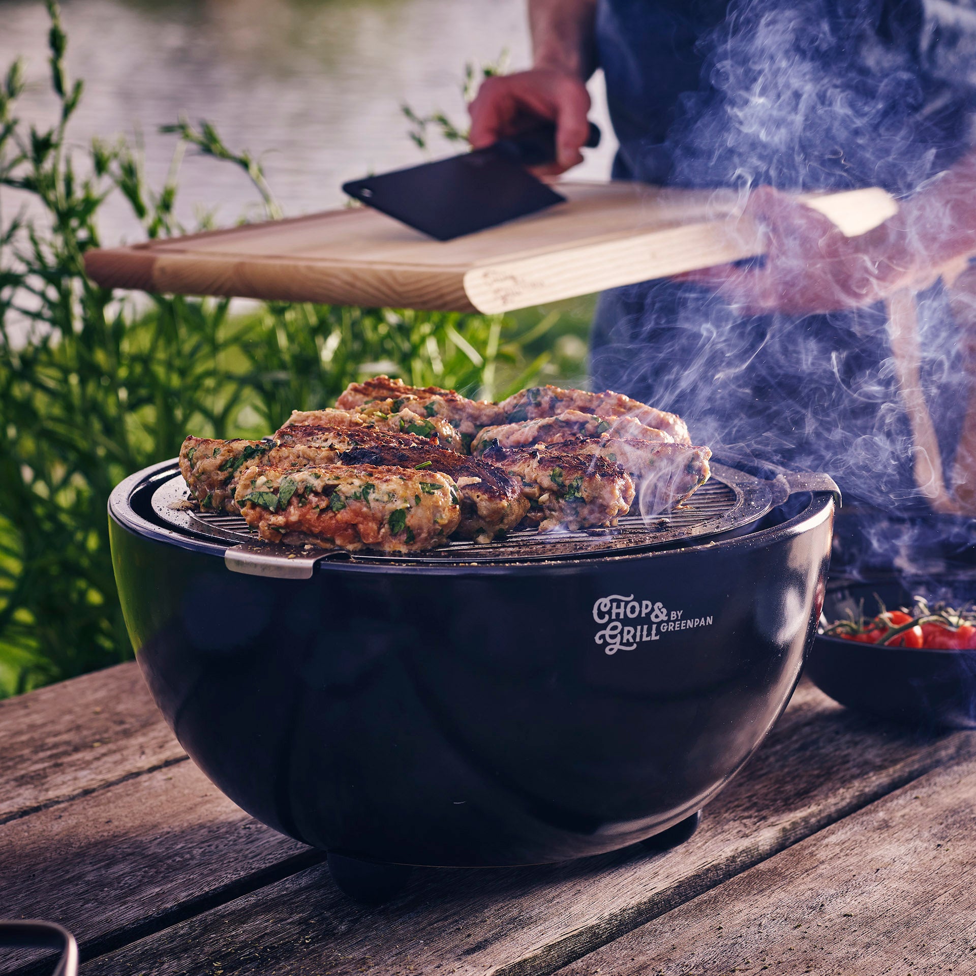Chop & Grill Tafelbarbecue 32cm zwart&zilver met vlees