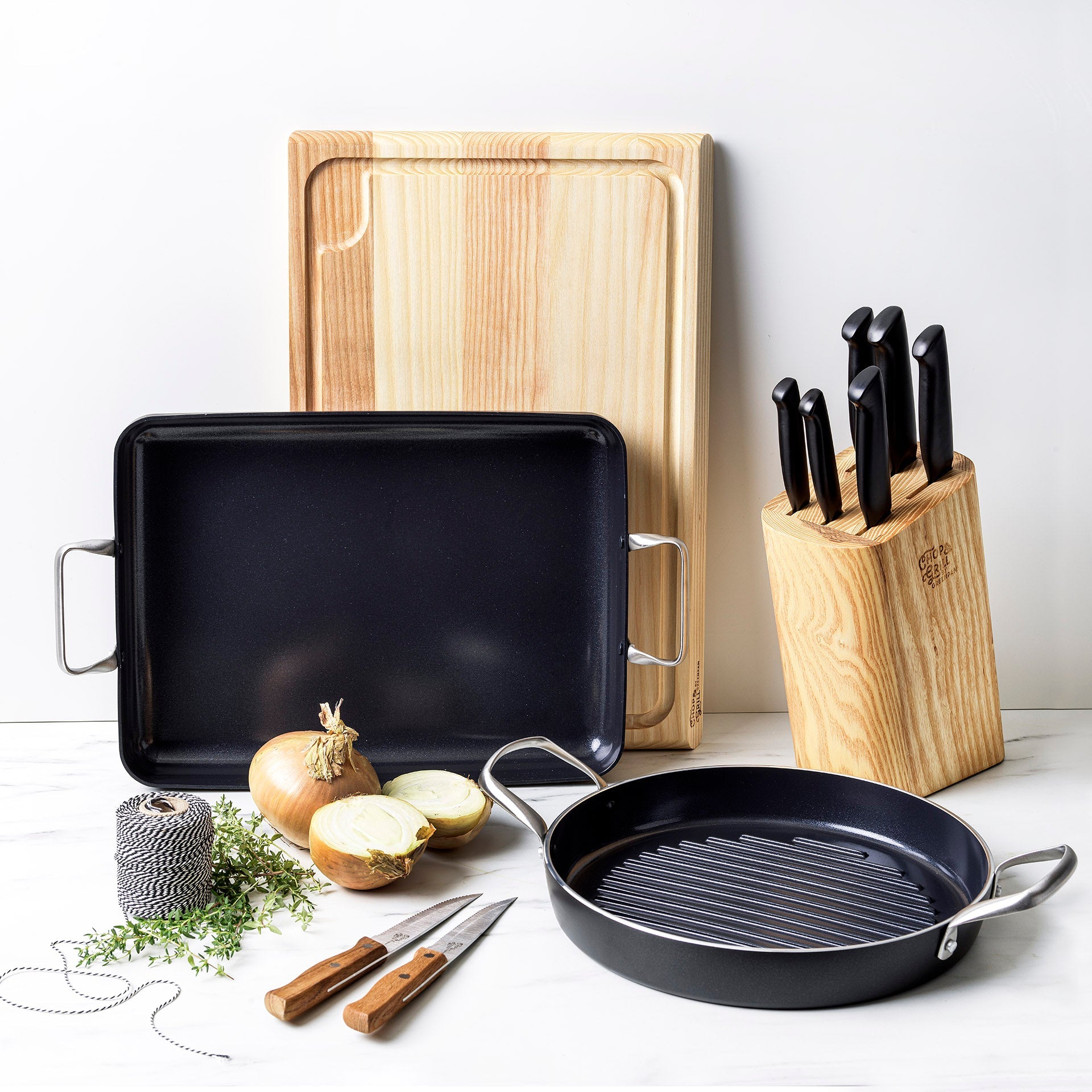 Greenpan Chop & Grill Braadslede Grillpannen Knifeblock Keramisch Electrich Gas pfas-vri vooraanzicht