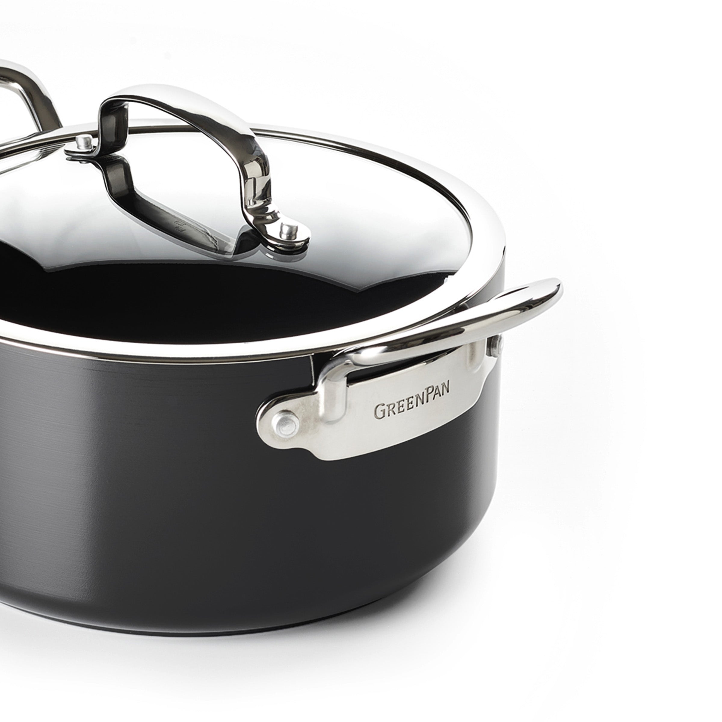  Barcelona Kookpan met deksel 18cm zwart zijaanzicht