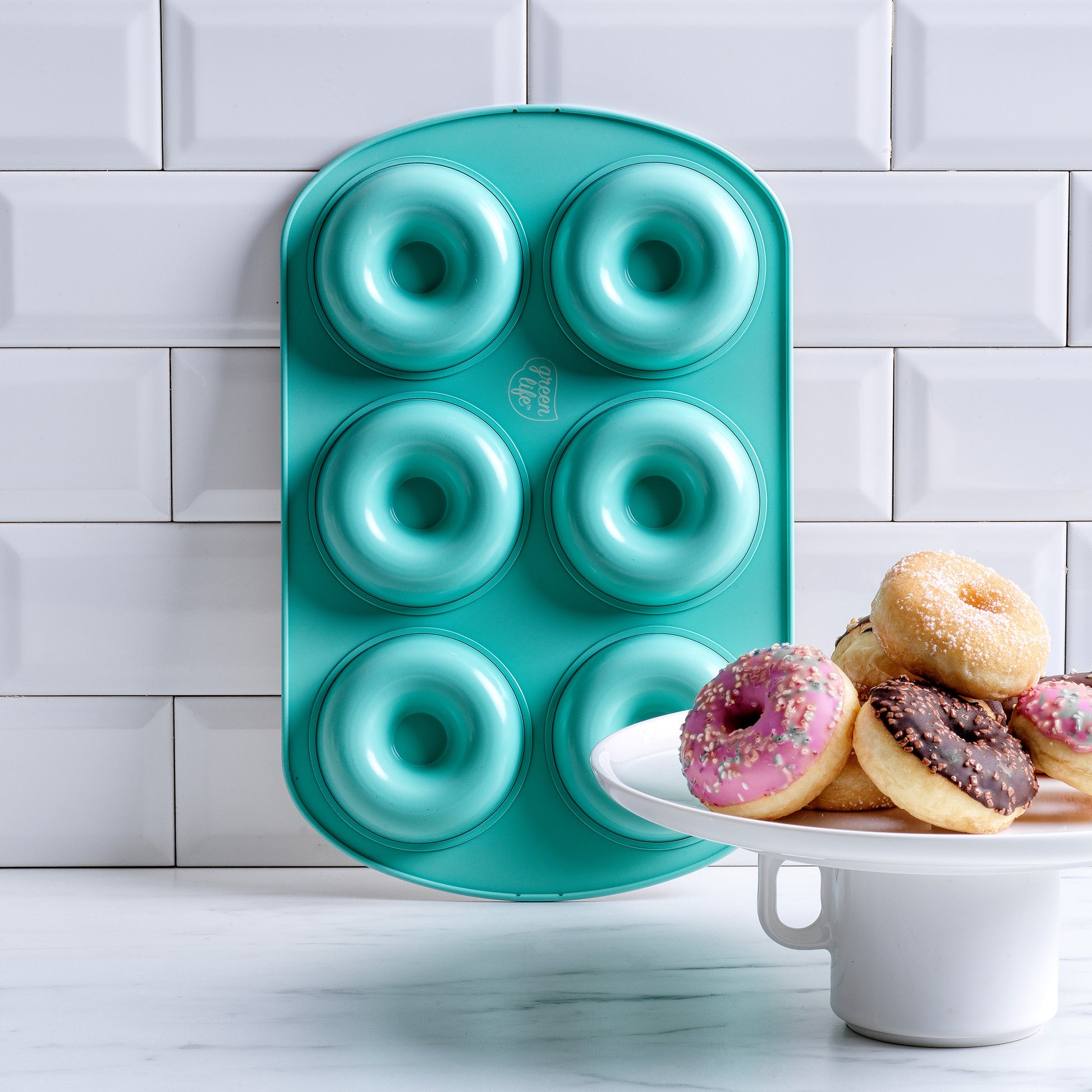 Contour Turquoise Bagel- en Donutplaat met donuts