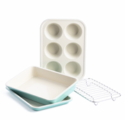 Contour Turquoise Set 4-delig koelrek, bakplaat, bakvorm 6muffins en rechthoekige cakevorm