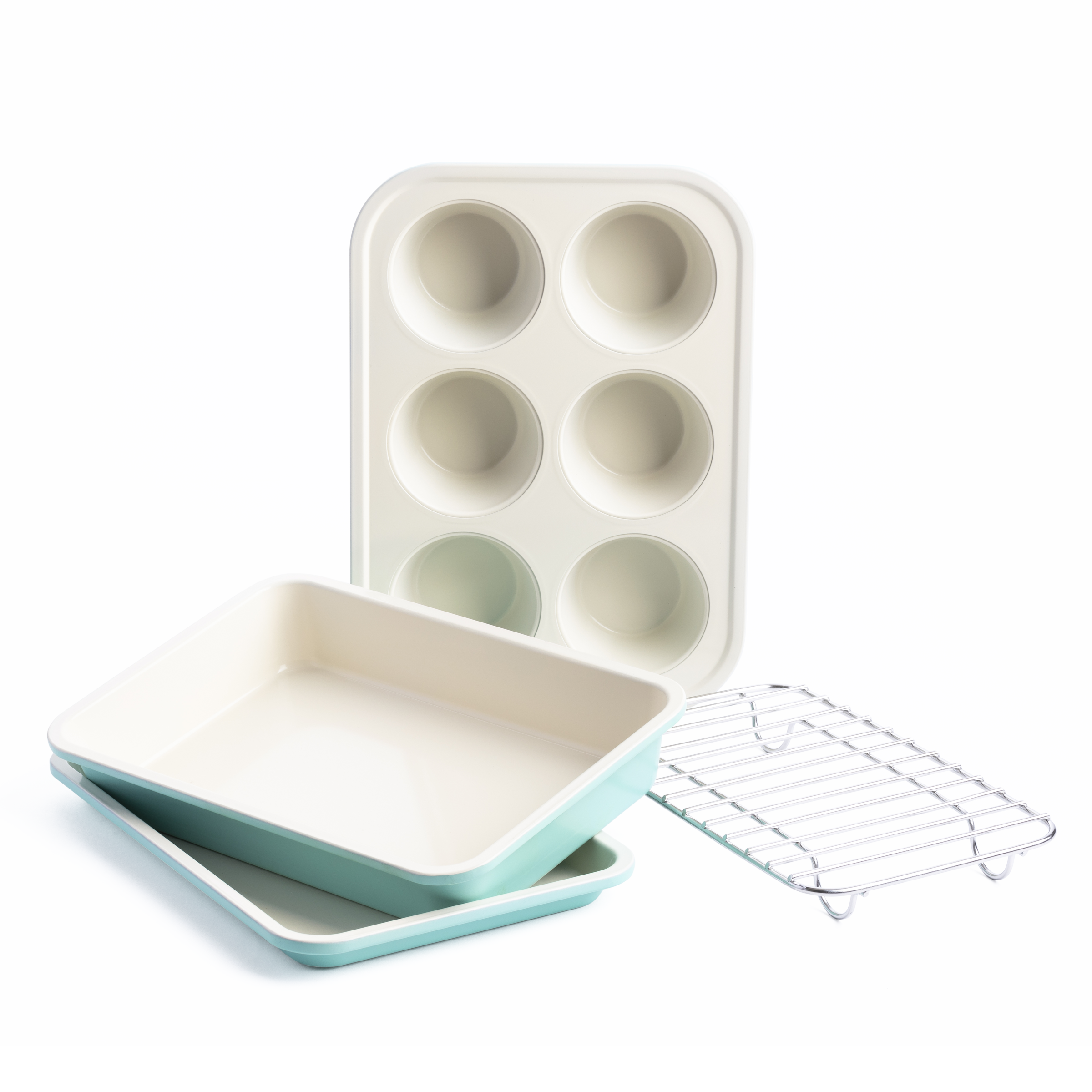 Contour Turquoise Set 4-delig koelrek, bakplaat, bakvorm 6muffins en rechthoekige cakevorm