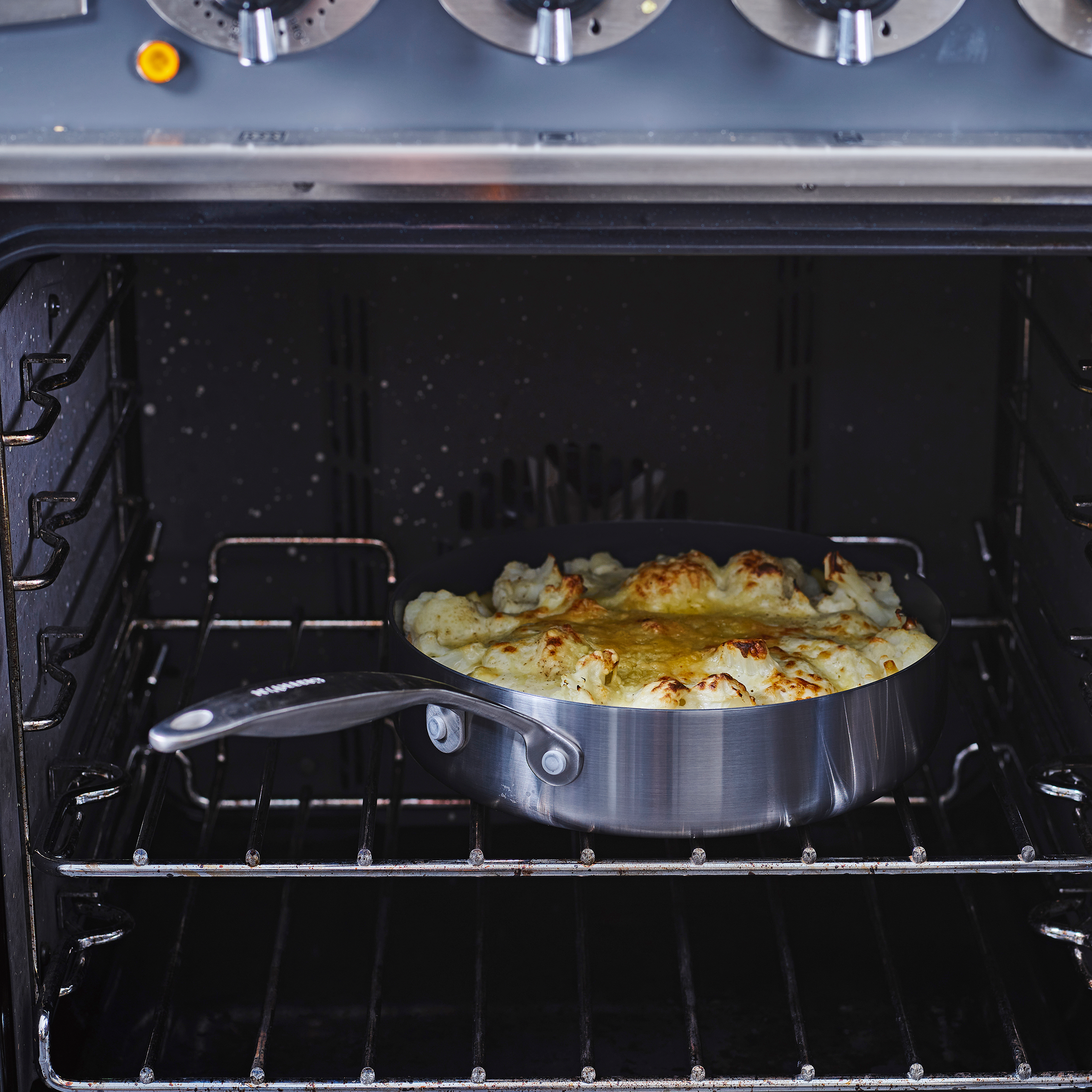 Geneva Hapjespan 24cm met deksel zilver in oven