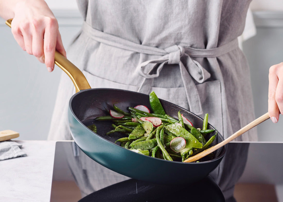 One Five Pine Green 3-delige set met matgouden handgrepen 20+24+28cm groen groenten bakken