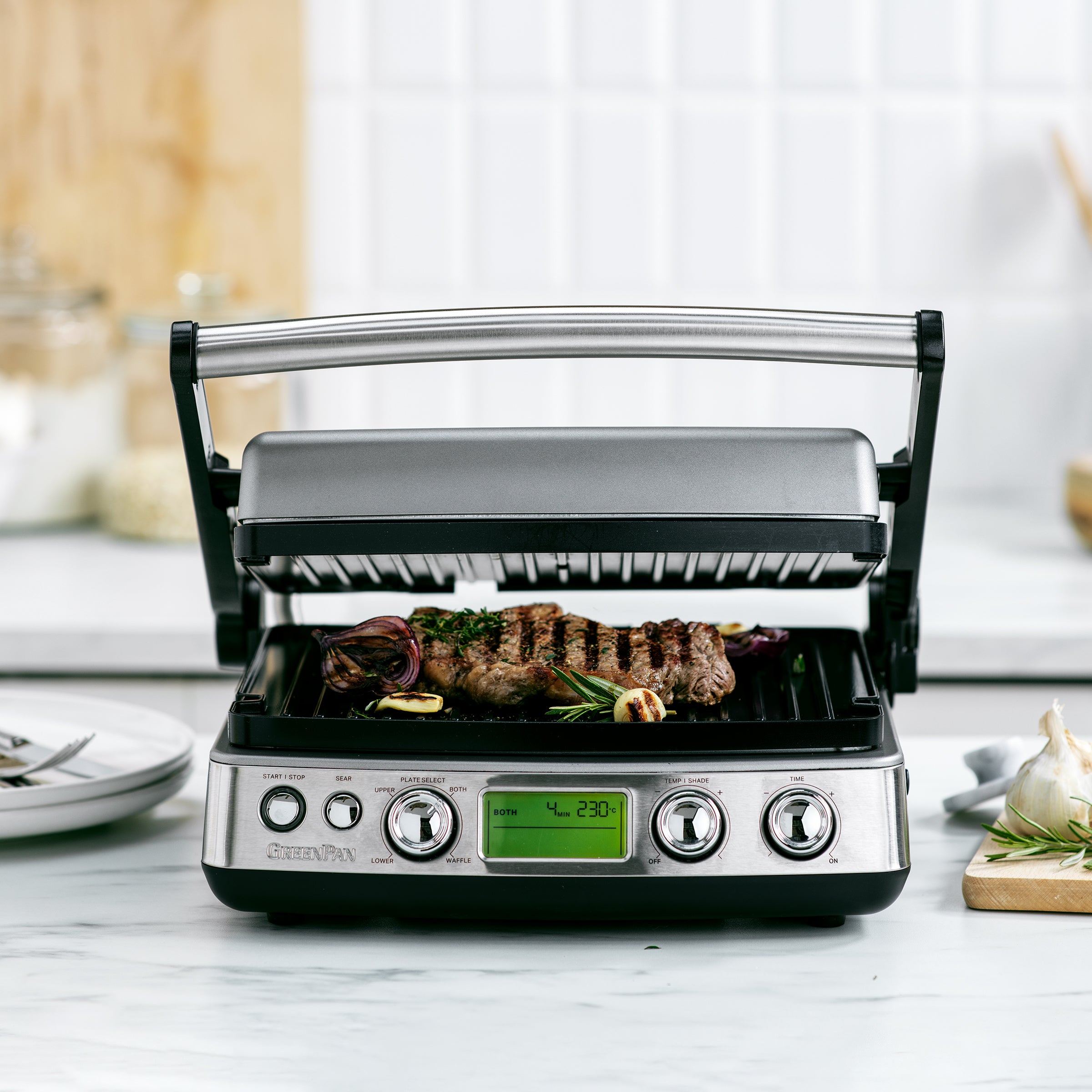 Contactgrill Stainless Steel met vlees tussen
