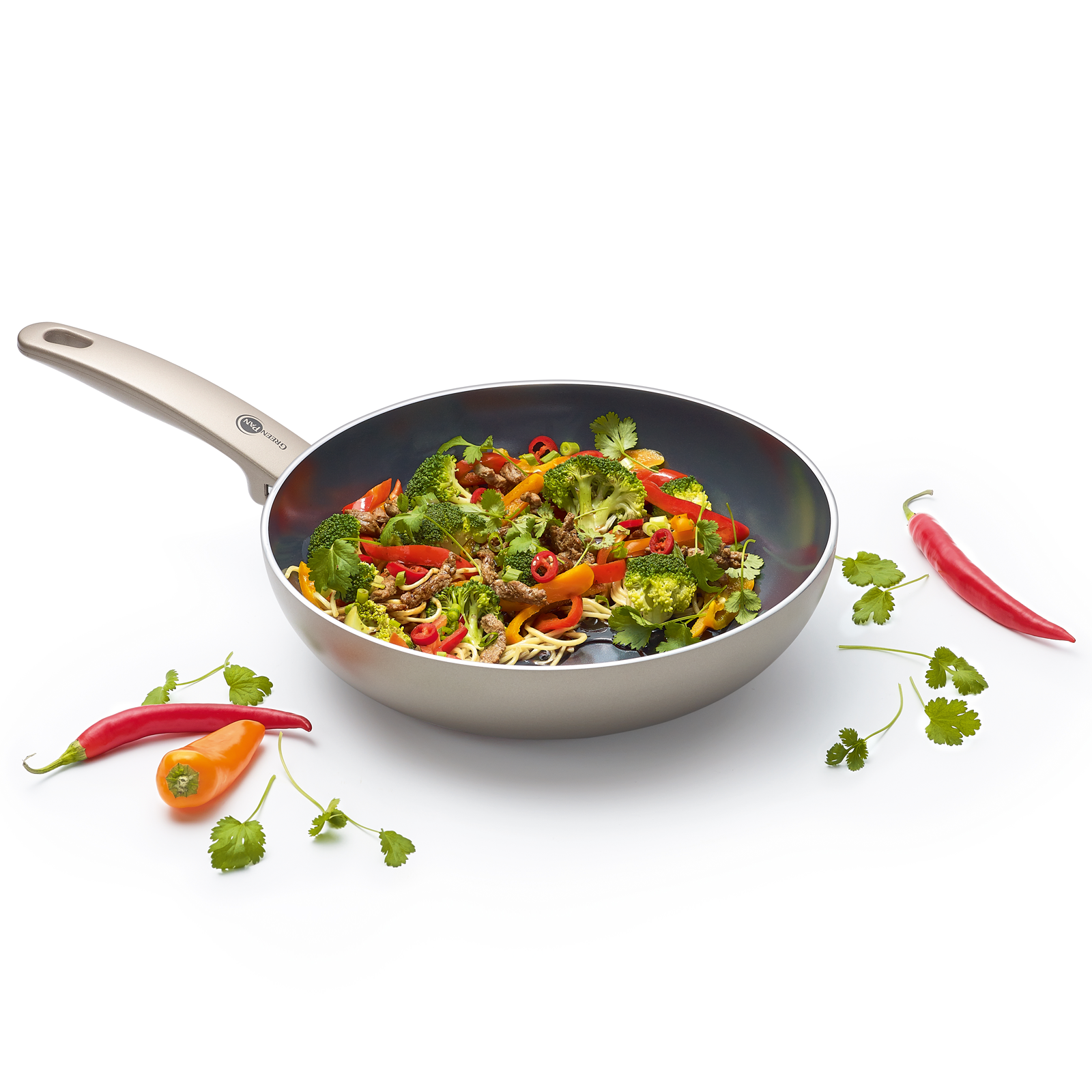 Cambridge Bronze Wokpan 28cm brons met eten