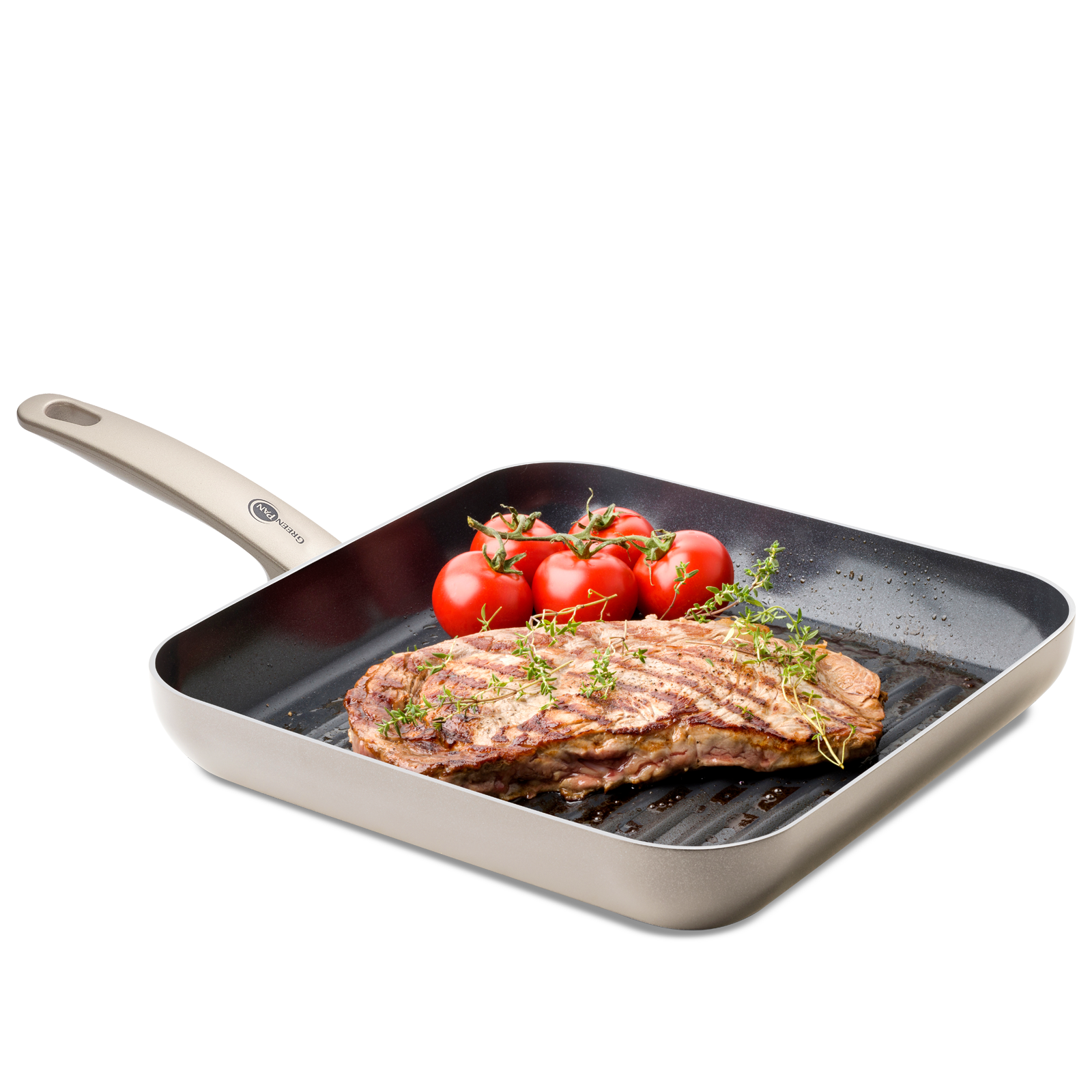 Cambridge Bronze Grillpan 28cm brons met vlees en tomaten