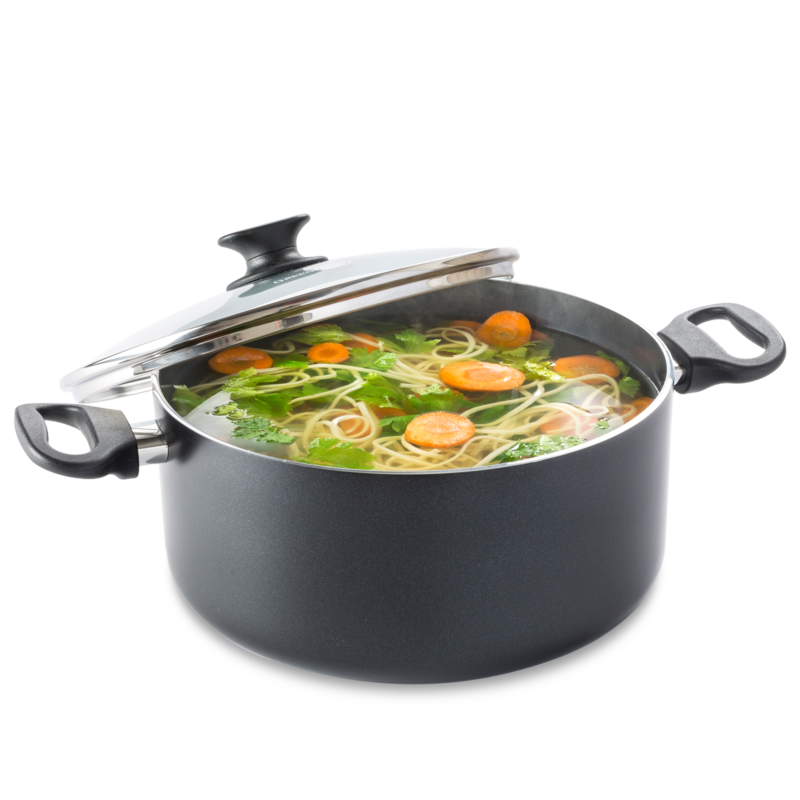 Cambridge Black Kookpan met Deksel 24cm zwart met eten