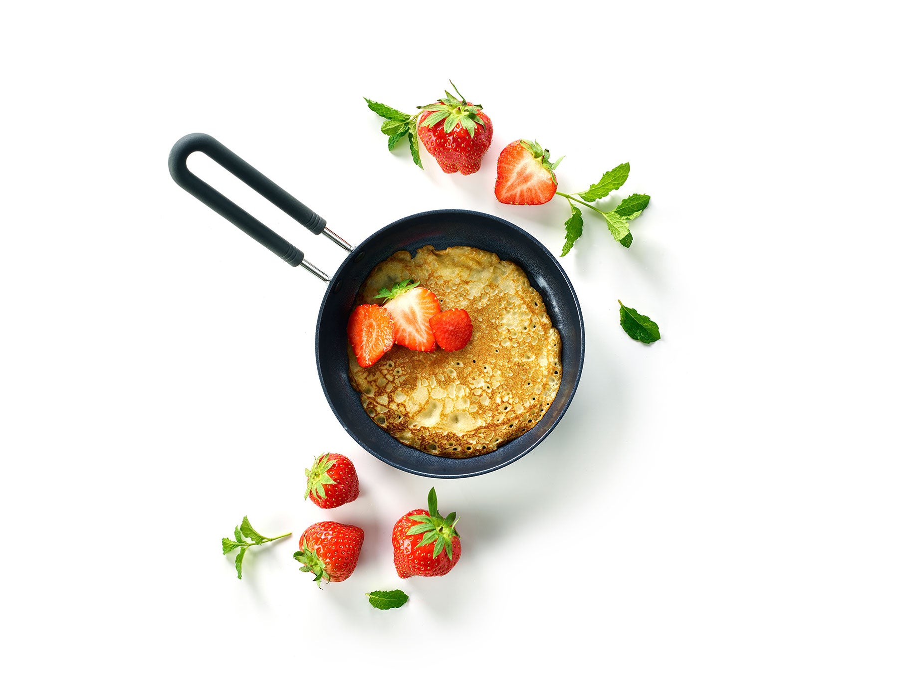 Mini Assortment Koekenpan 14cm zilver met pannenkoek en aardbei