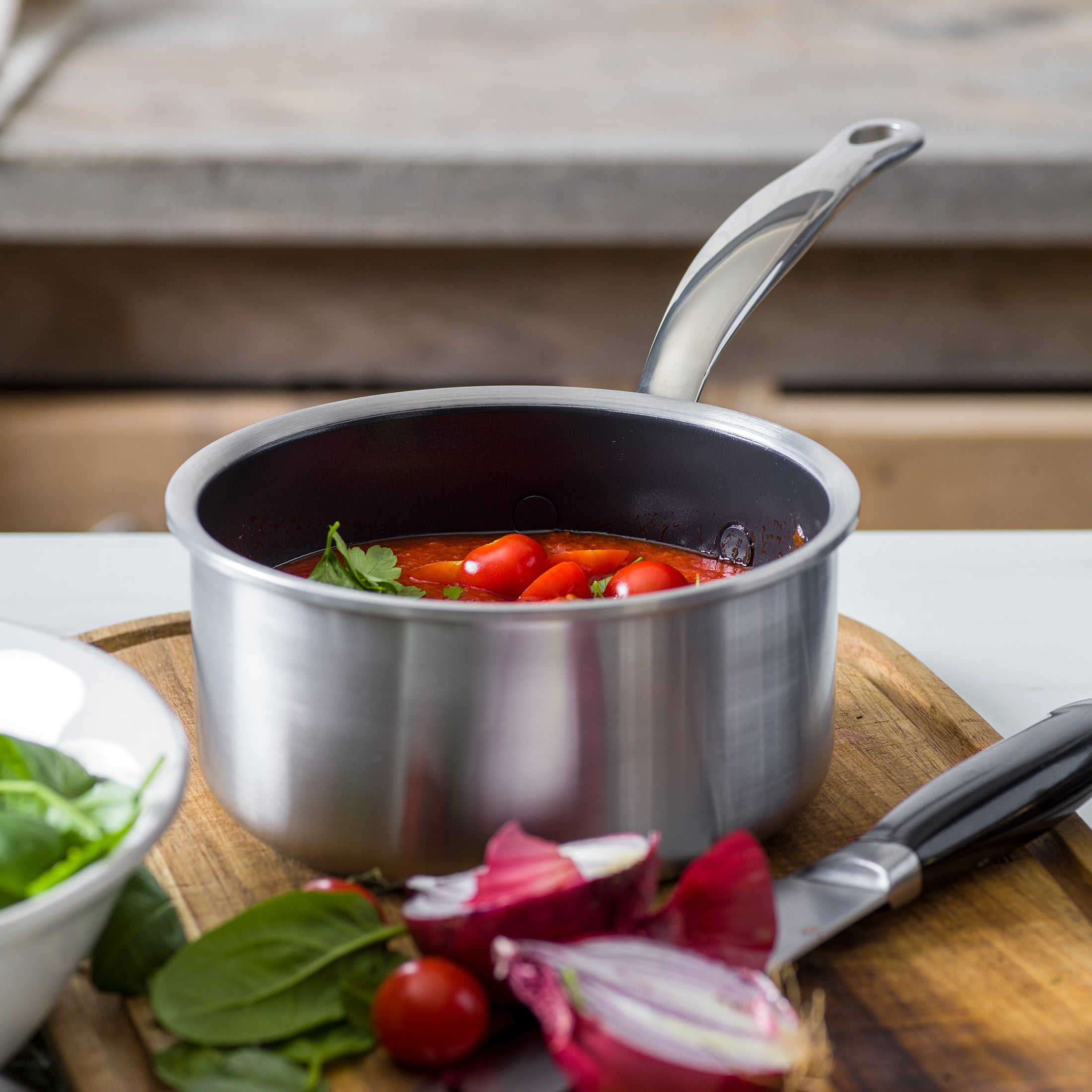 Premiere 6-delige Steelpannenset zilver met tomaten