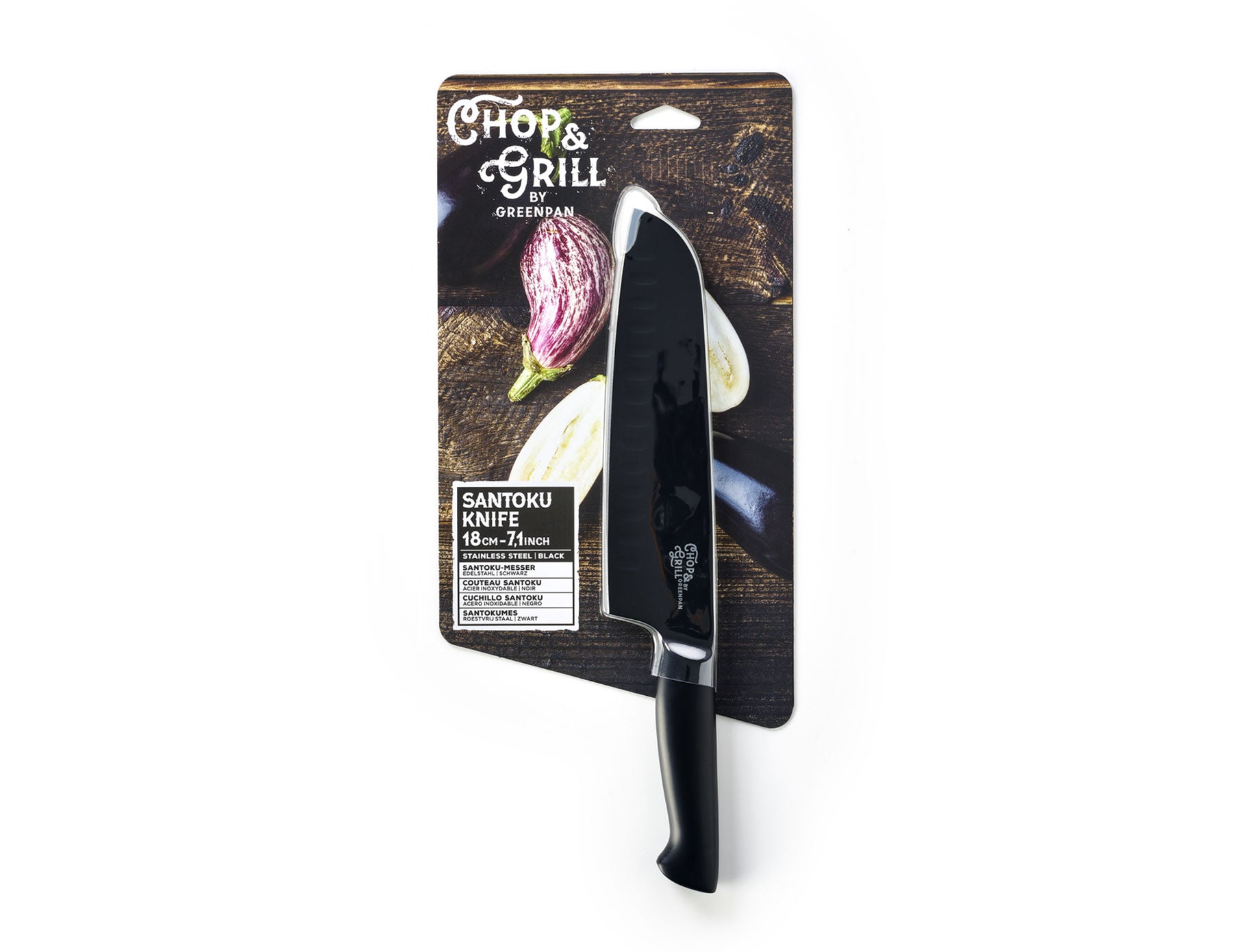 Chop & Grill Santoku mes zwart in verpakking